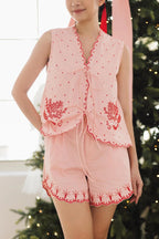 Pica Embroidered Top &amp; Shorts Pink-Red