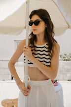 Vague Knit Bra Top Black-White