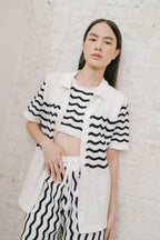 Vague Knit Bra Top Black-White