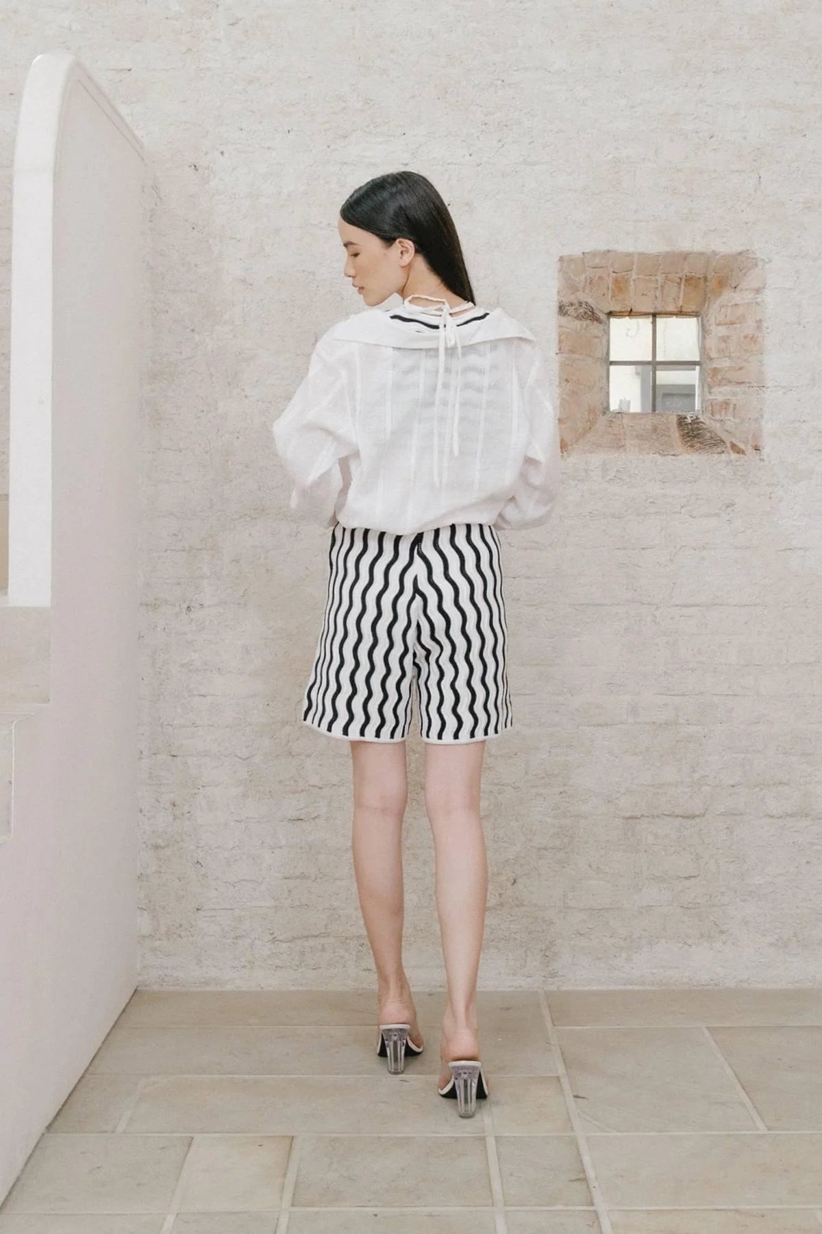 Vague Knit Shorts Black-White