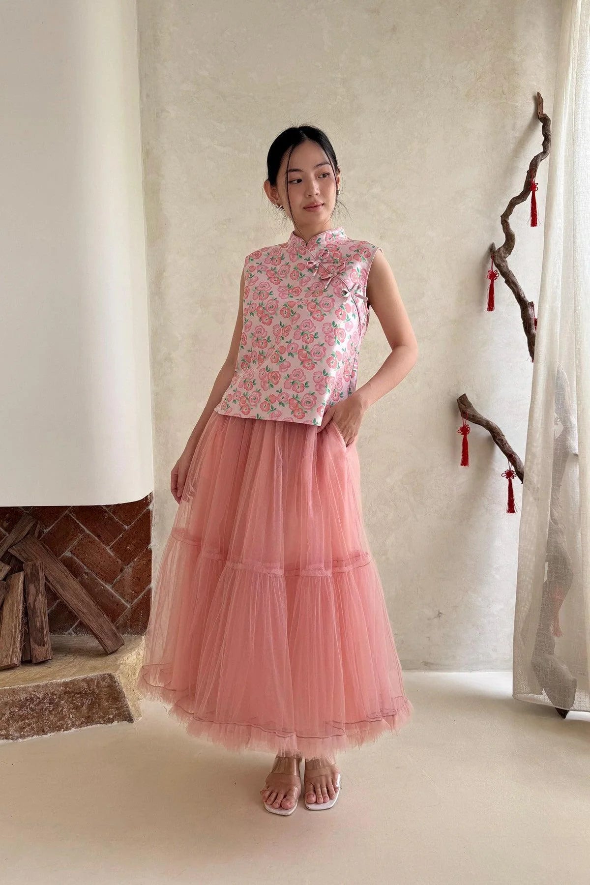 Yang Top Floral Pink