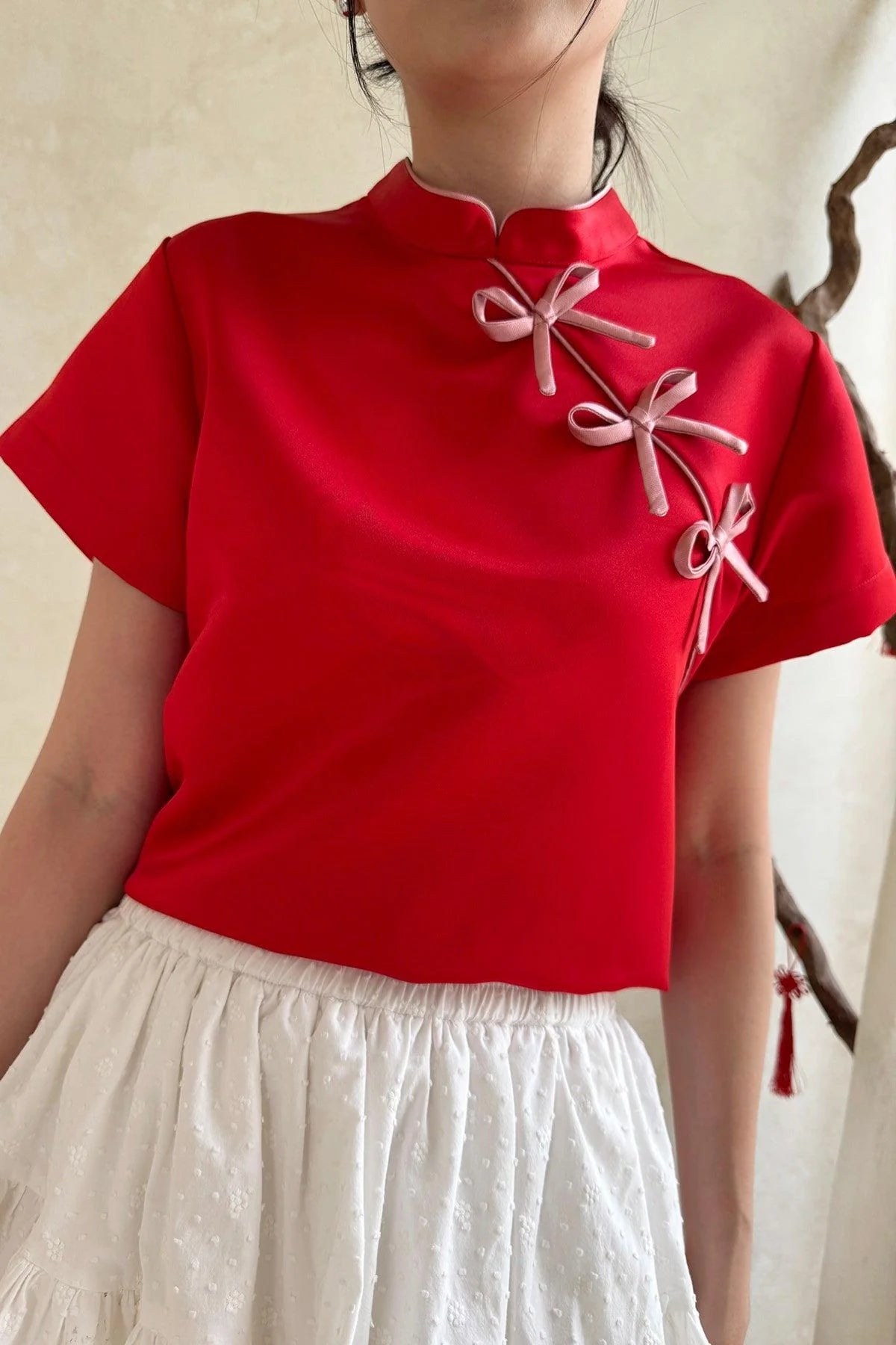 Yin Top Red Satin