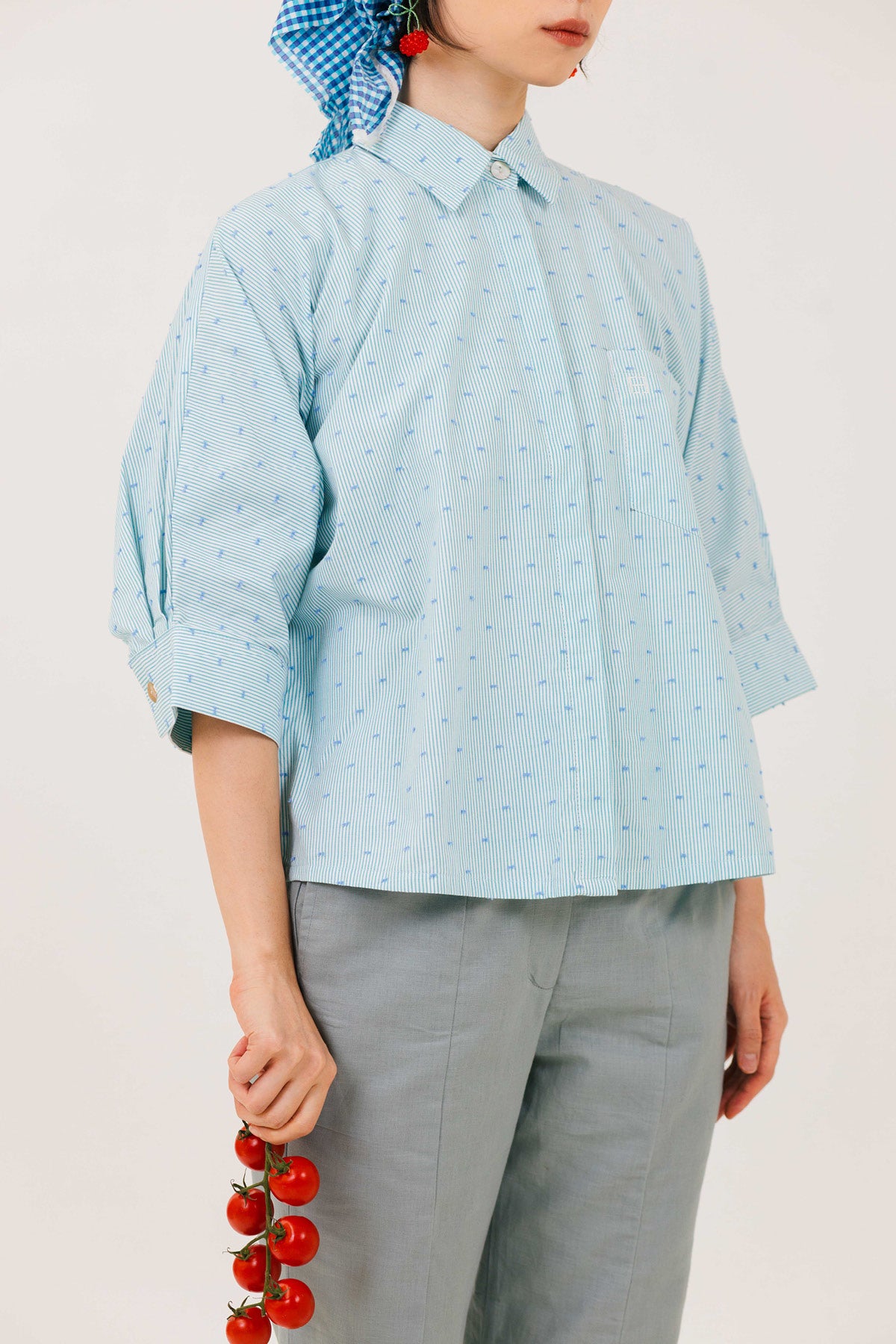 Jardin Shirt Green Blue Dobby