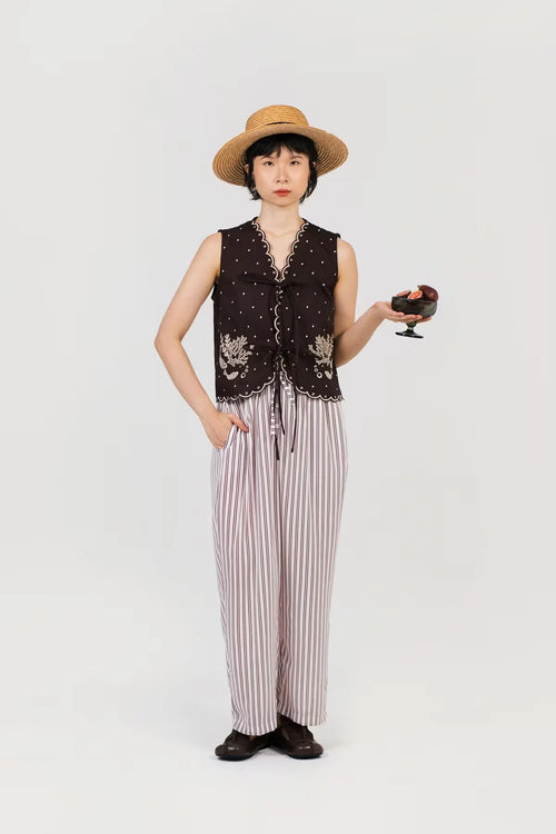 Pica Embroidered Top Brown Ecru