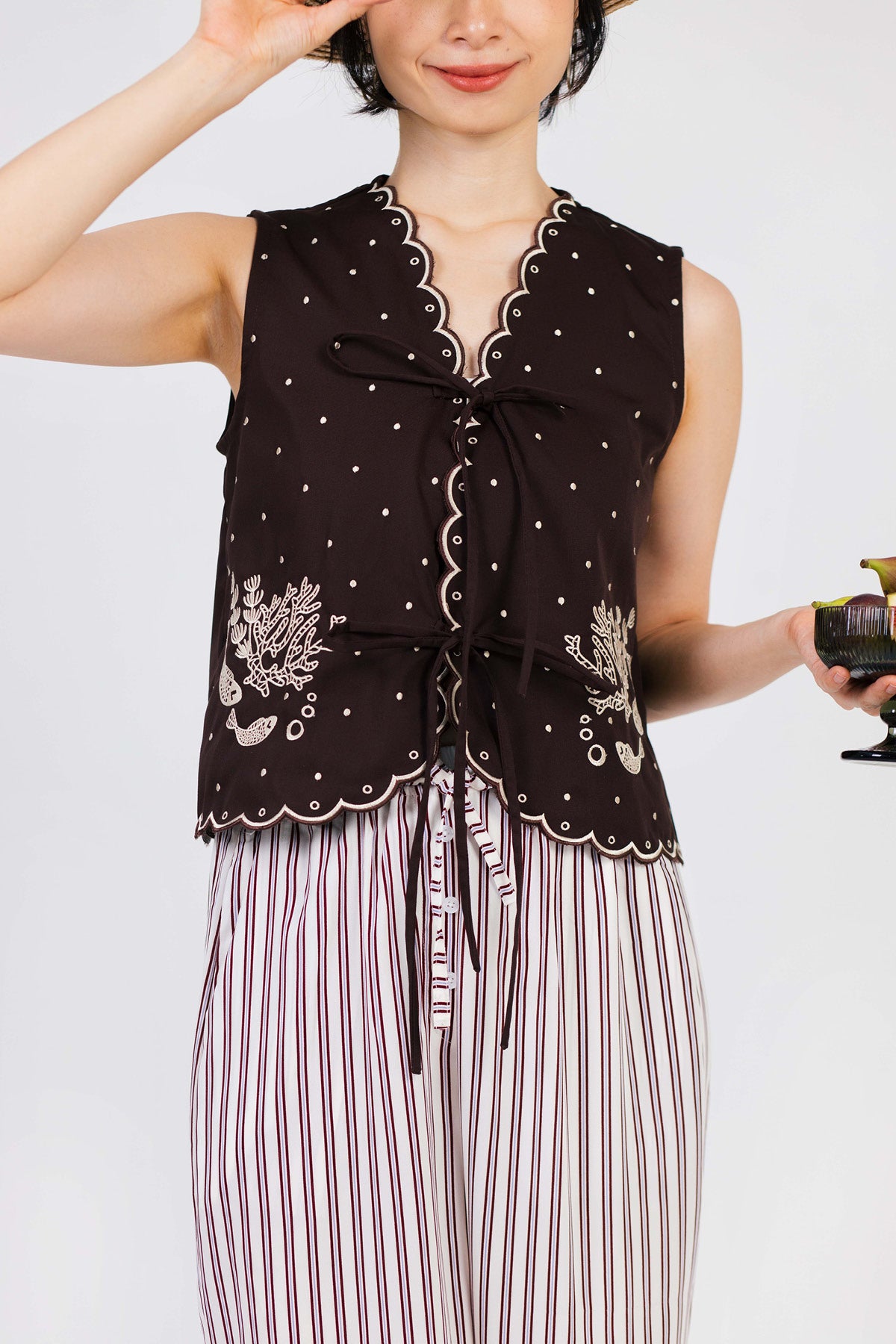 Pica Embroidered Top Brown Ecru