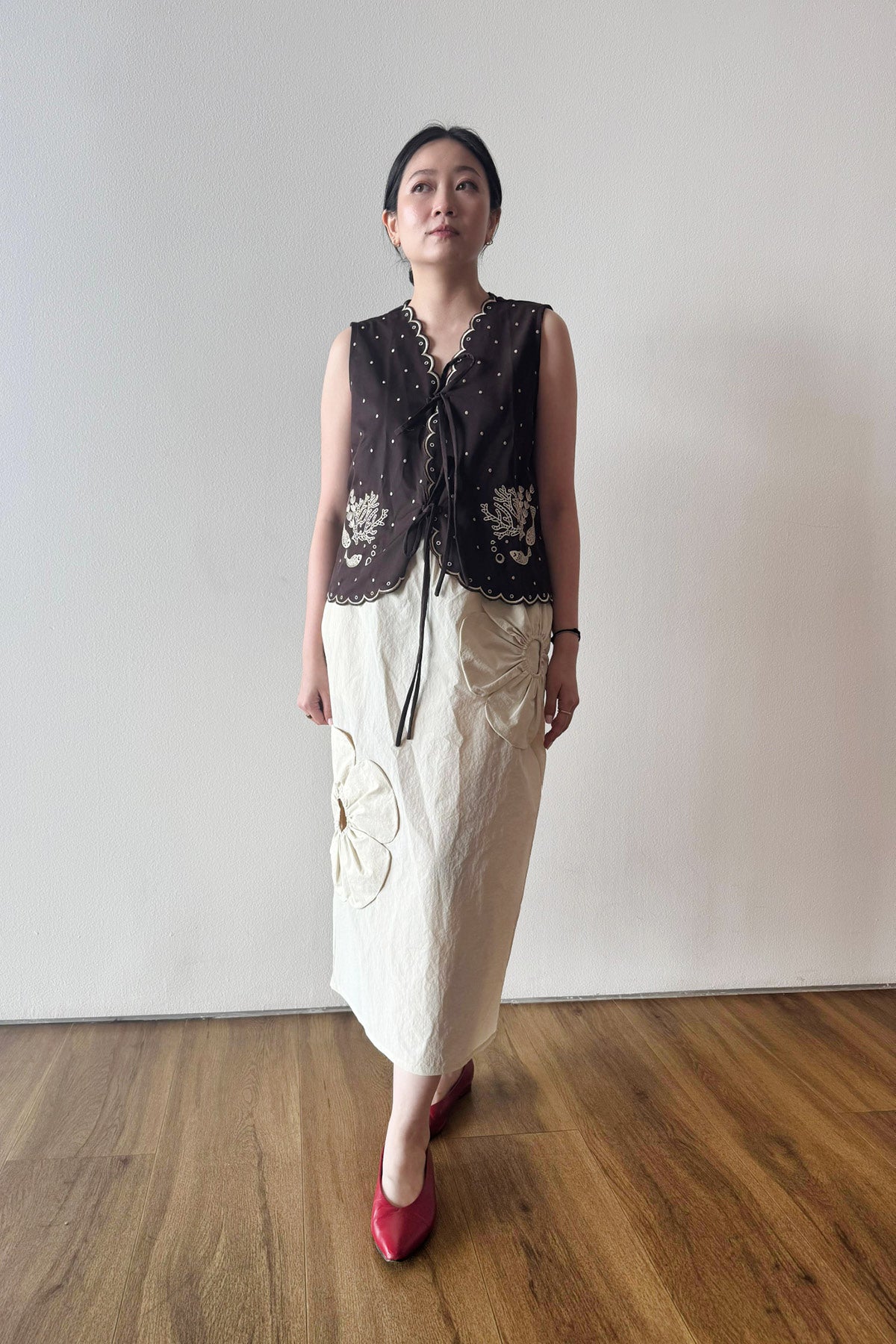 Pica Embroidered Top Brown Ecru