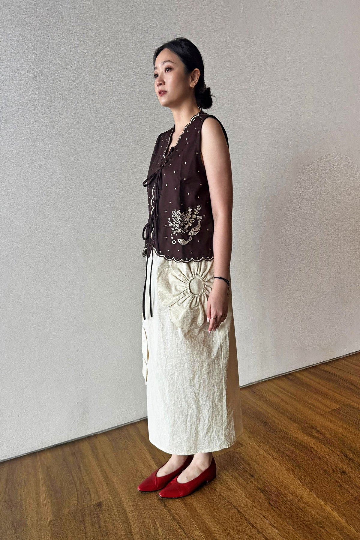 Pica Embroidered Top Brown Ecru