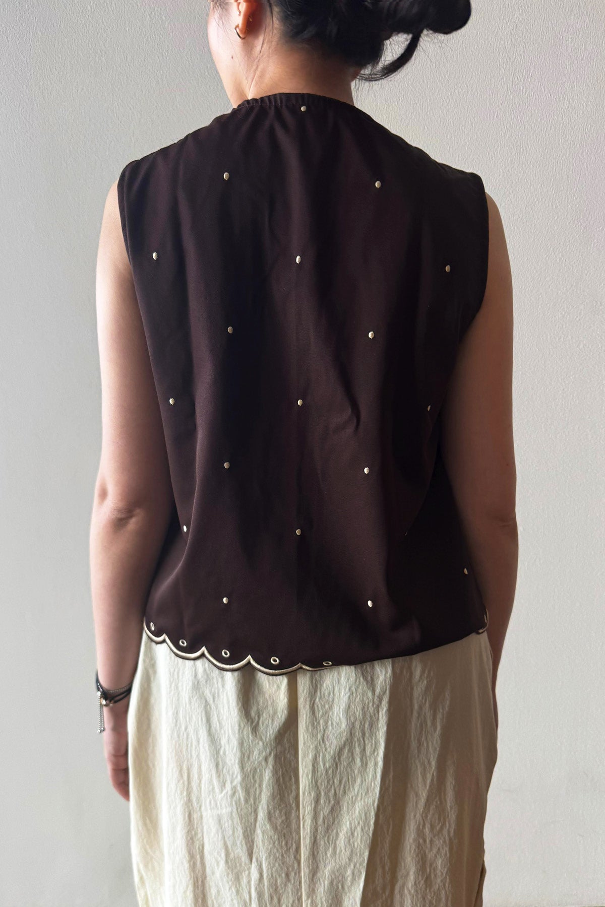 Pica Embroidered Top Brown Ecru