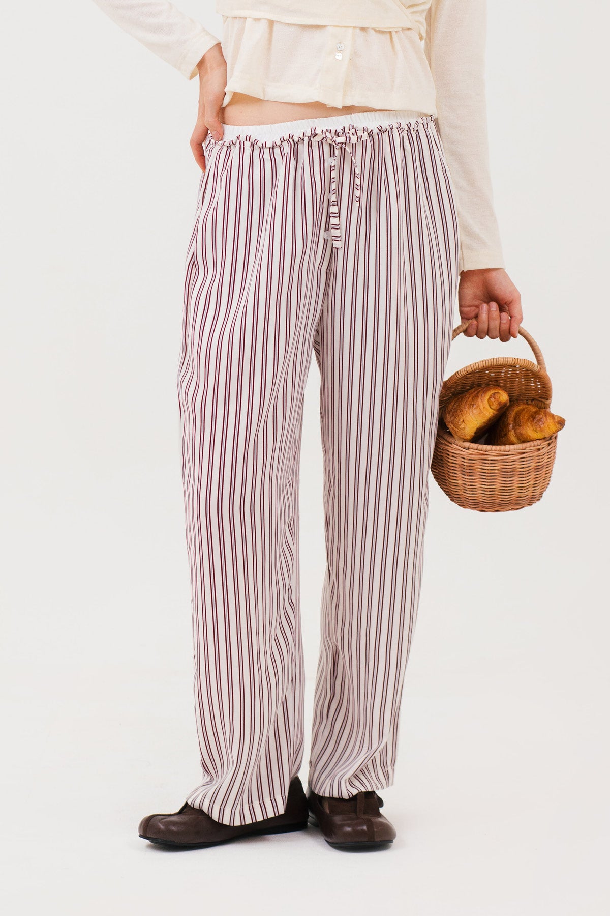 Rhea Pants Cream-Maroon