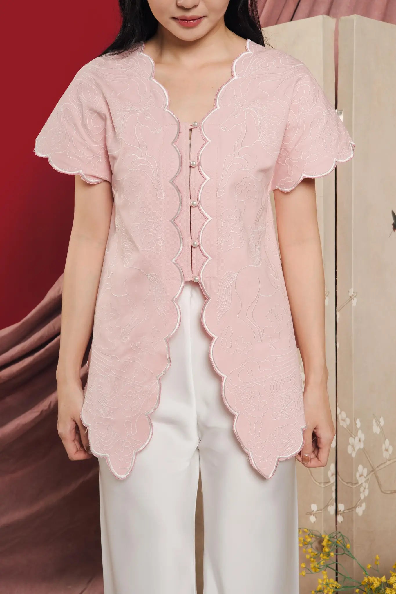Pony Embro Vest Dusty Pink