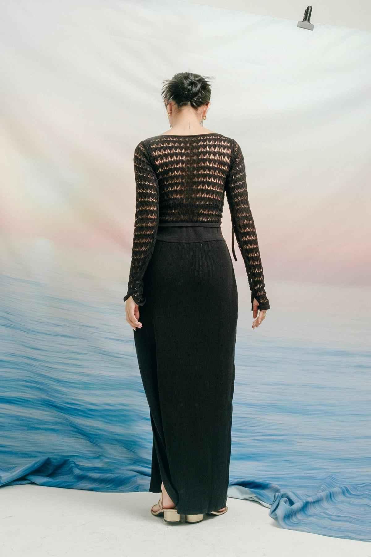 Adele Long Knitted Skirt Black - EESOME