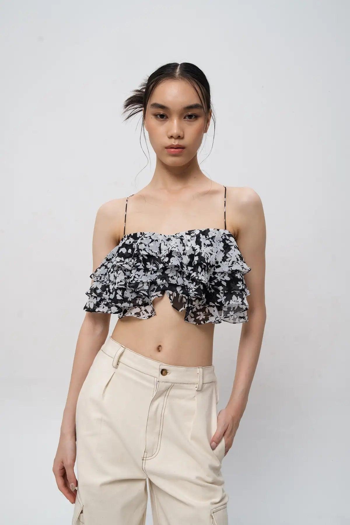 Algea Top Black Floral - EESOME