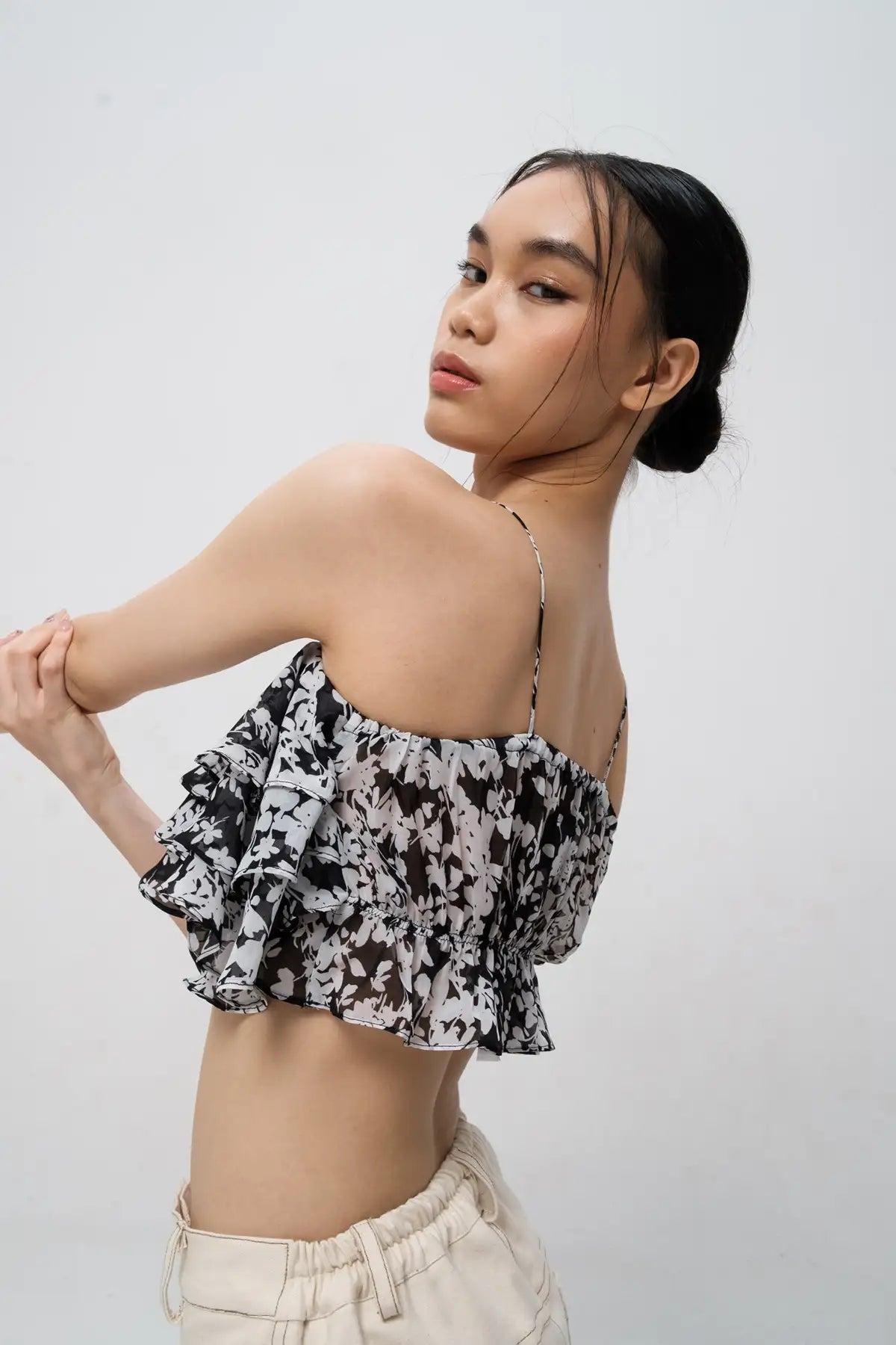 Algea Top Black Floral - EESOME