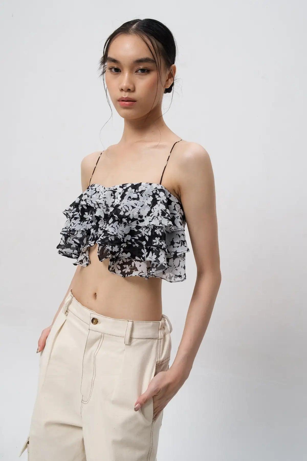 Algea Top Black Floral - EESOME
