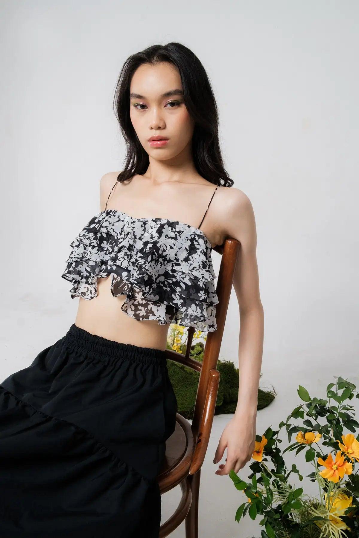 Algea Top Black Floral - EESOME