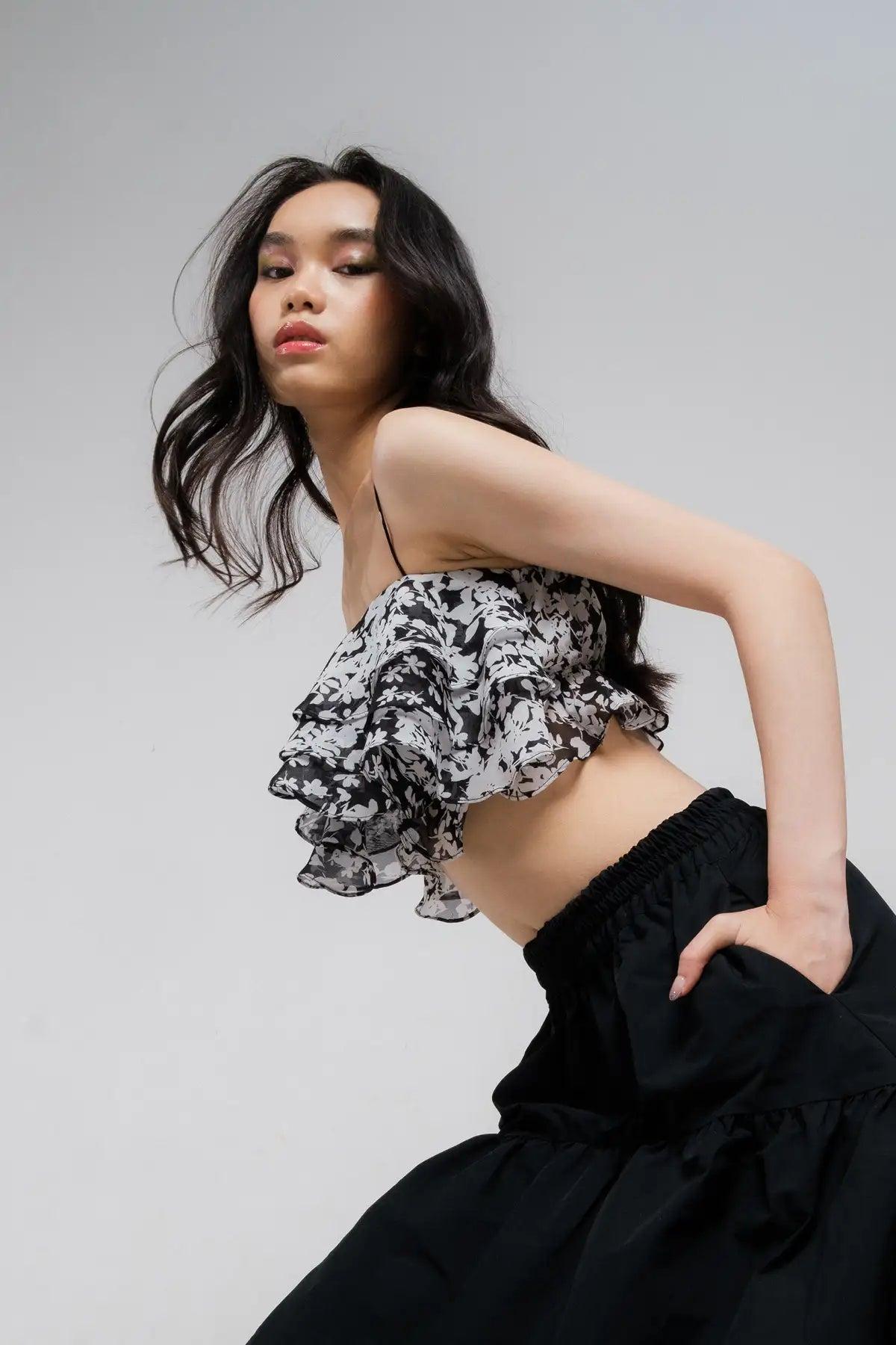 Algea Top Black Floral - EESOME