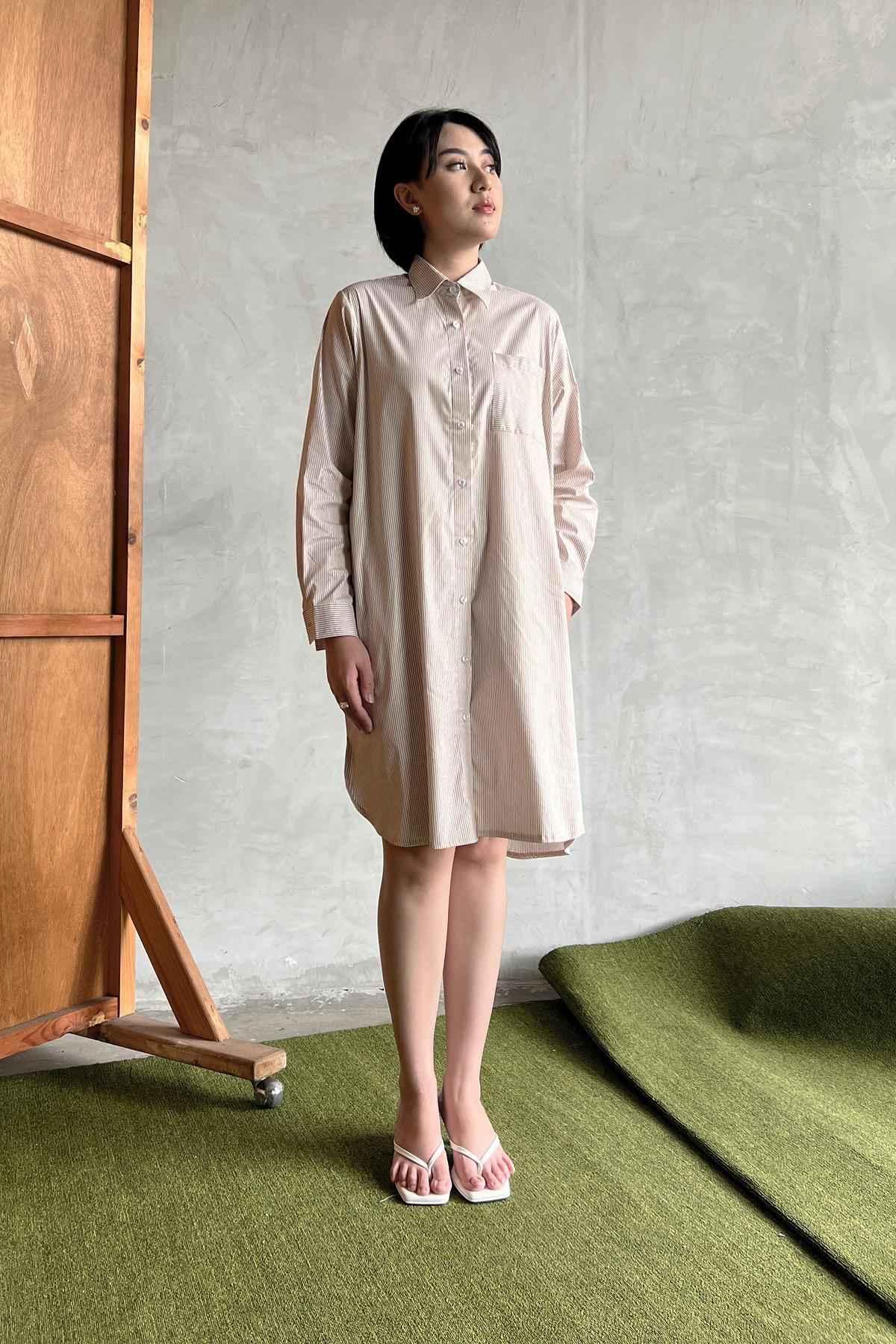 Alpen Shirt Dress Brown/Silver - EESOME