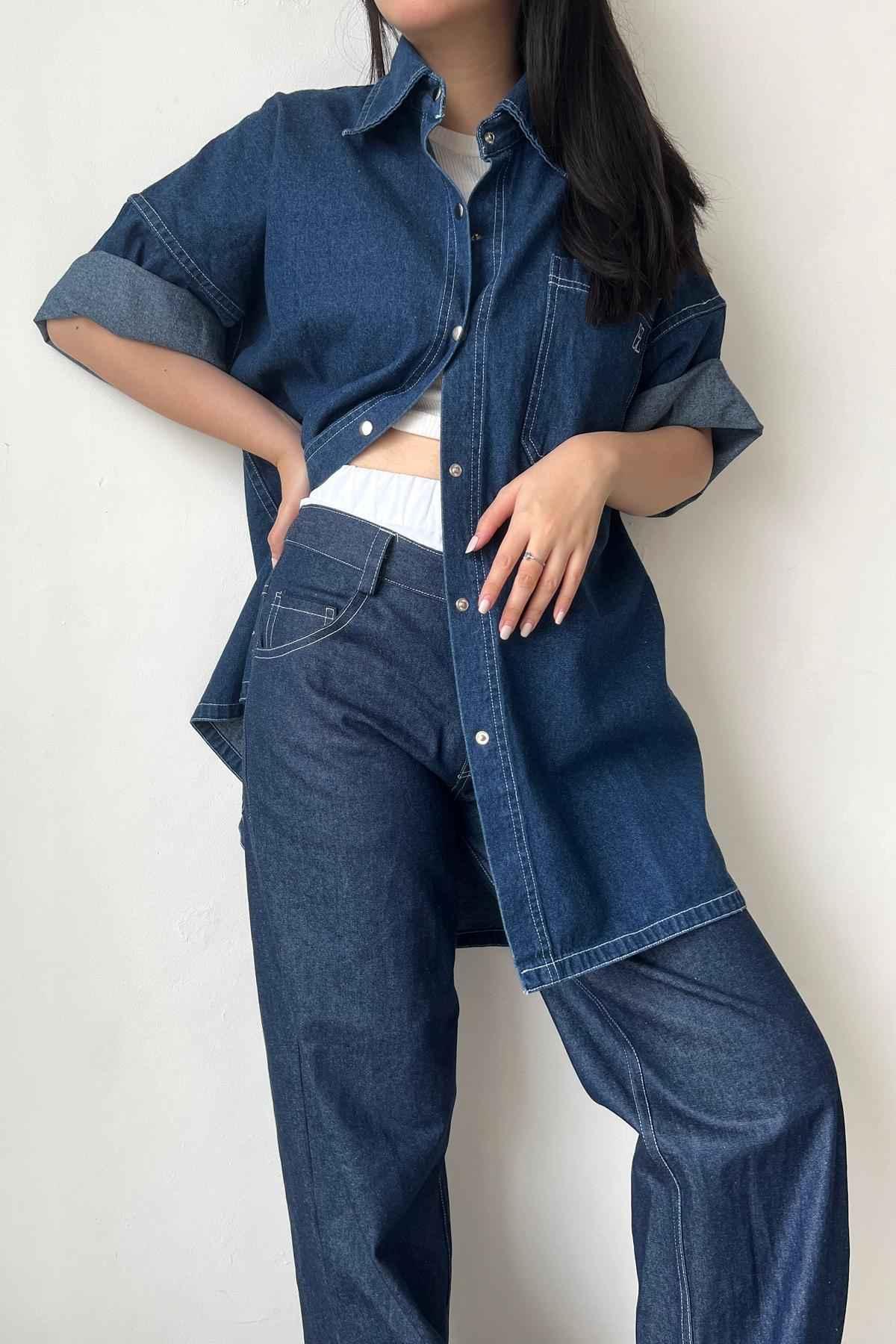 Blanche Denim Shirt Dark Ash Blue II - EESOME