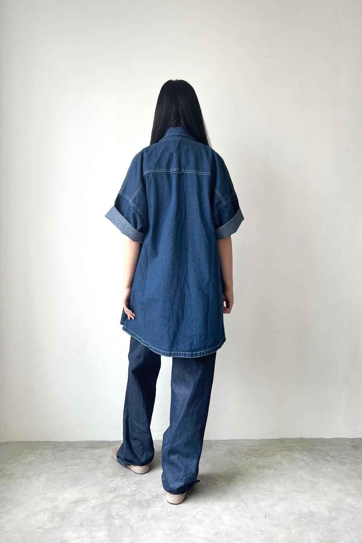 Blanche Denim Shirt Dark Ash Blue II - EESOME