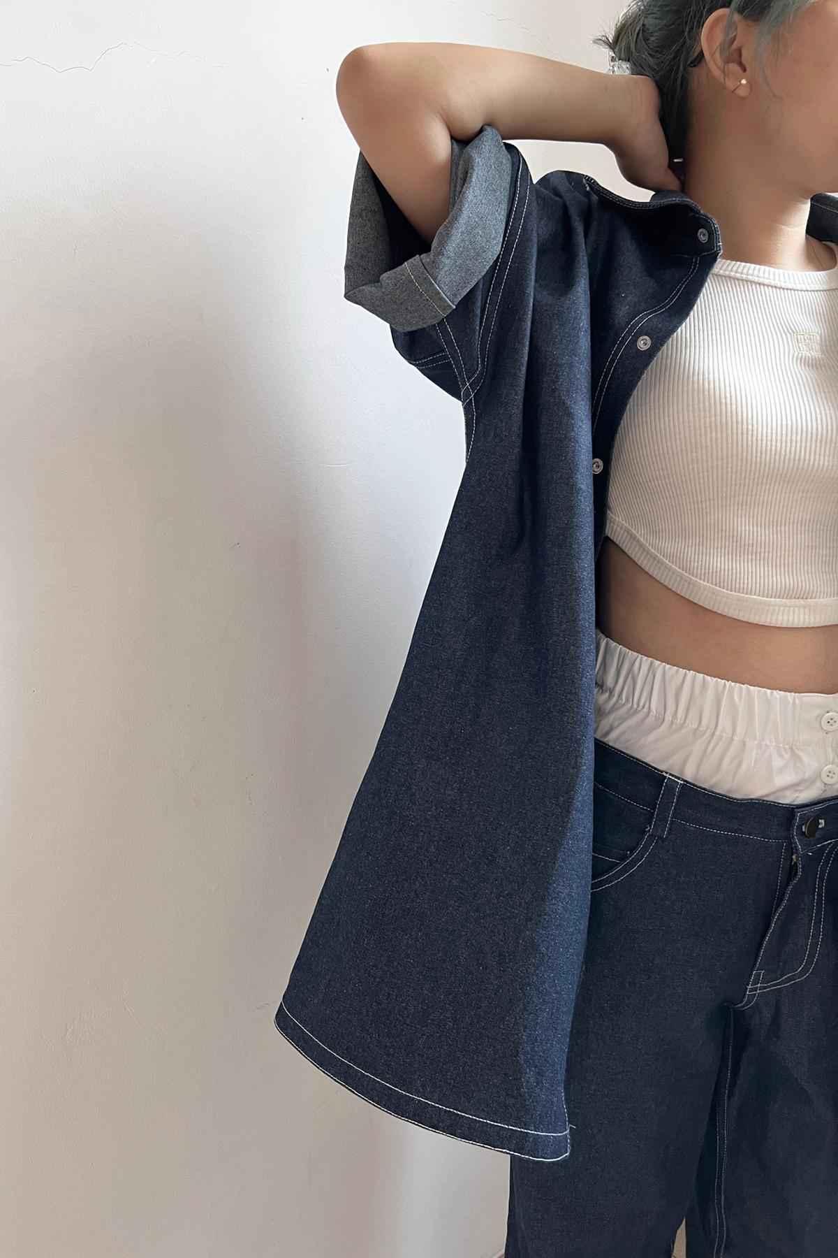 Blanche Denim Shirt Dark Ash Blue II - EESOME