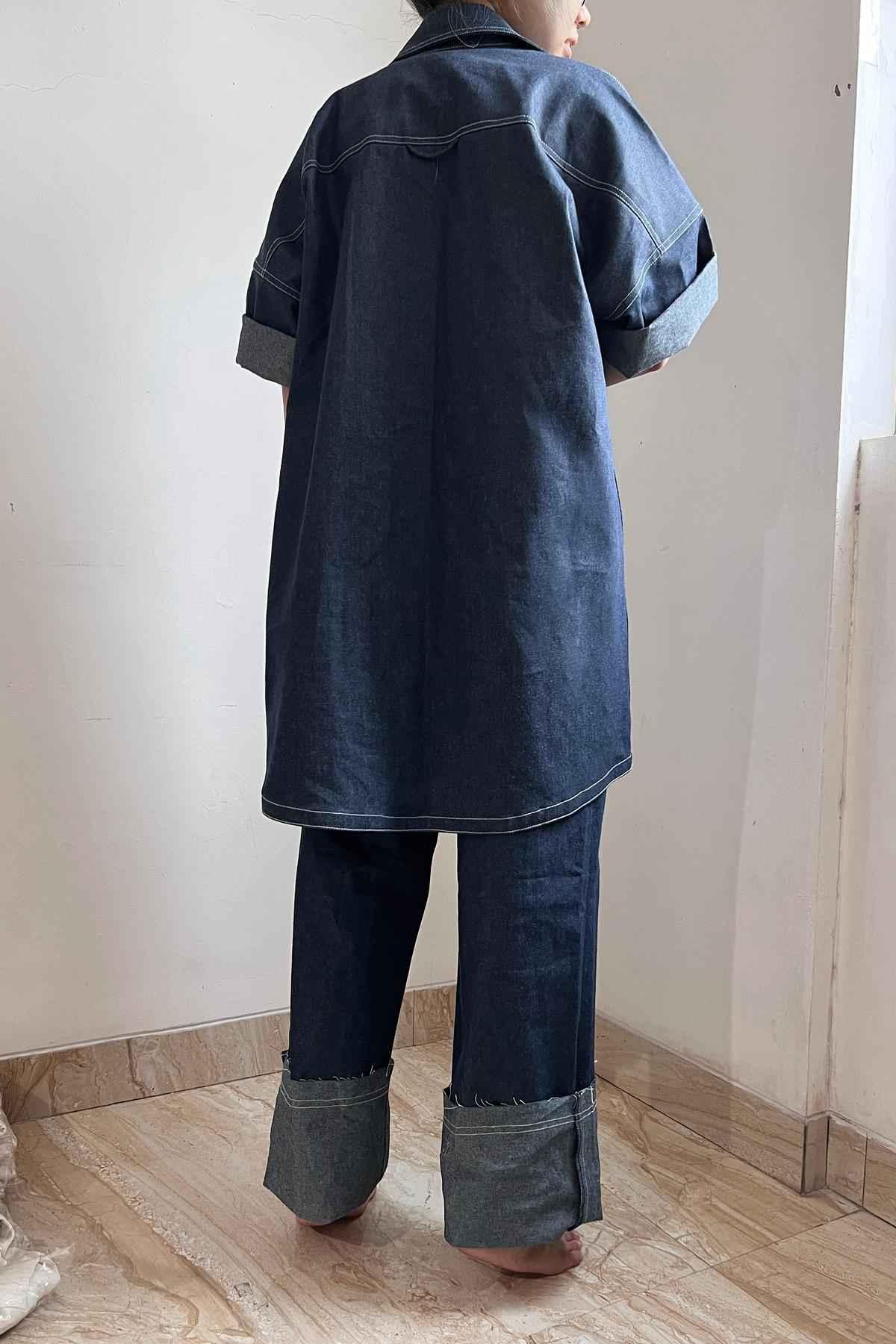 Blanche Denim Shirt Dark Ash Blue II - EESOME