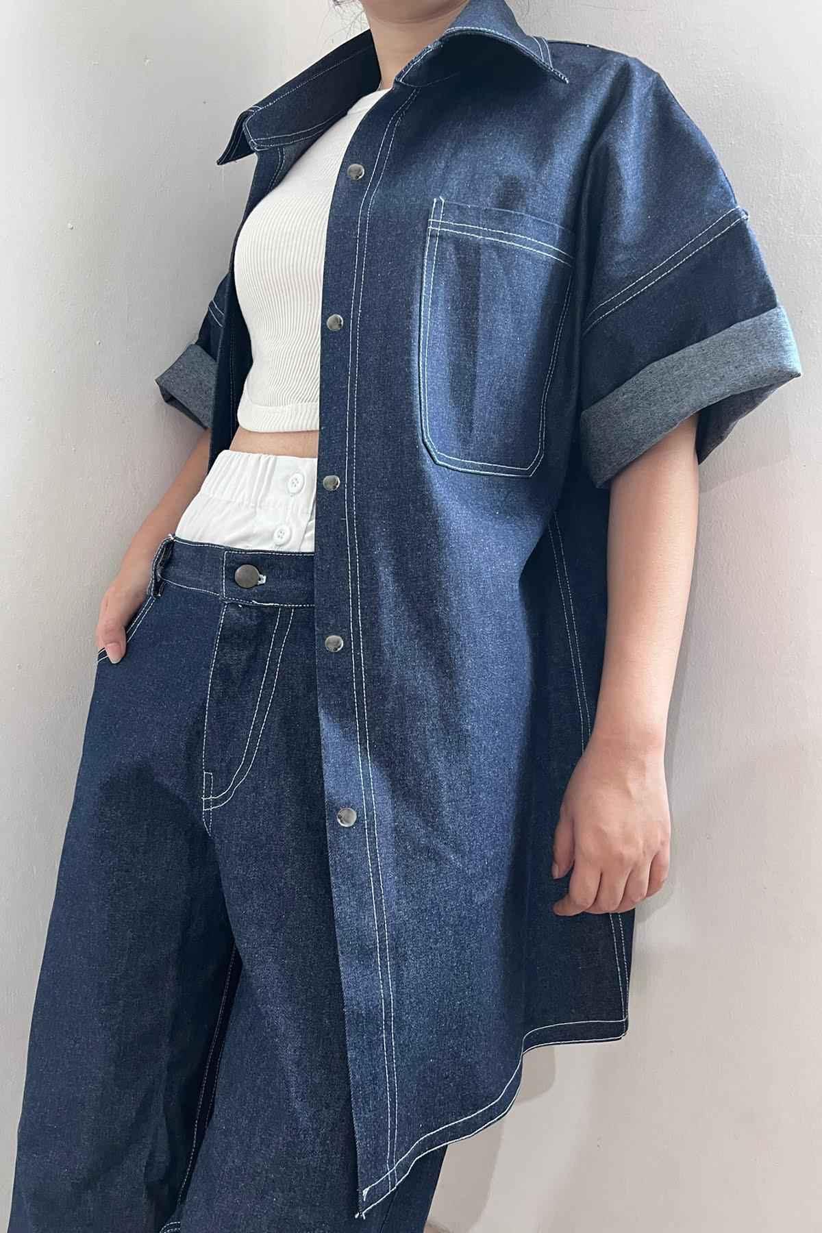 Blanche Denim Shirt Dark Ash Blue II - EESOME