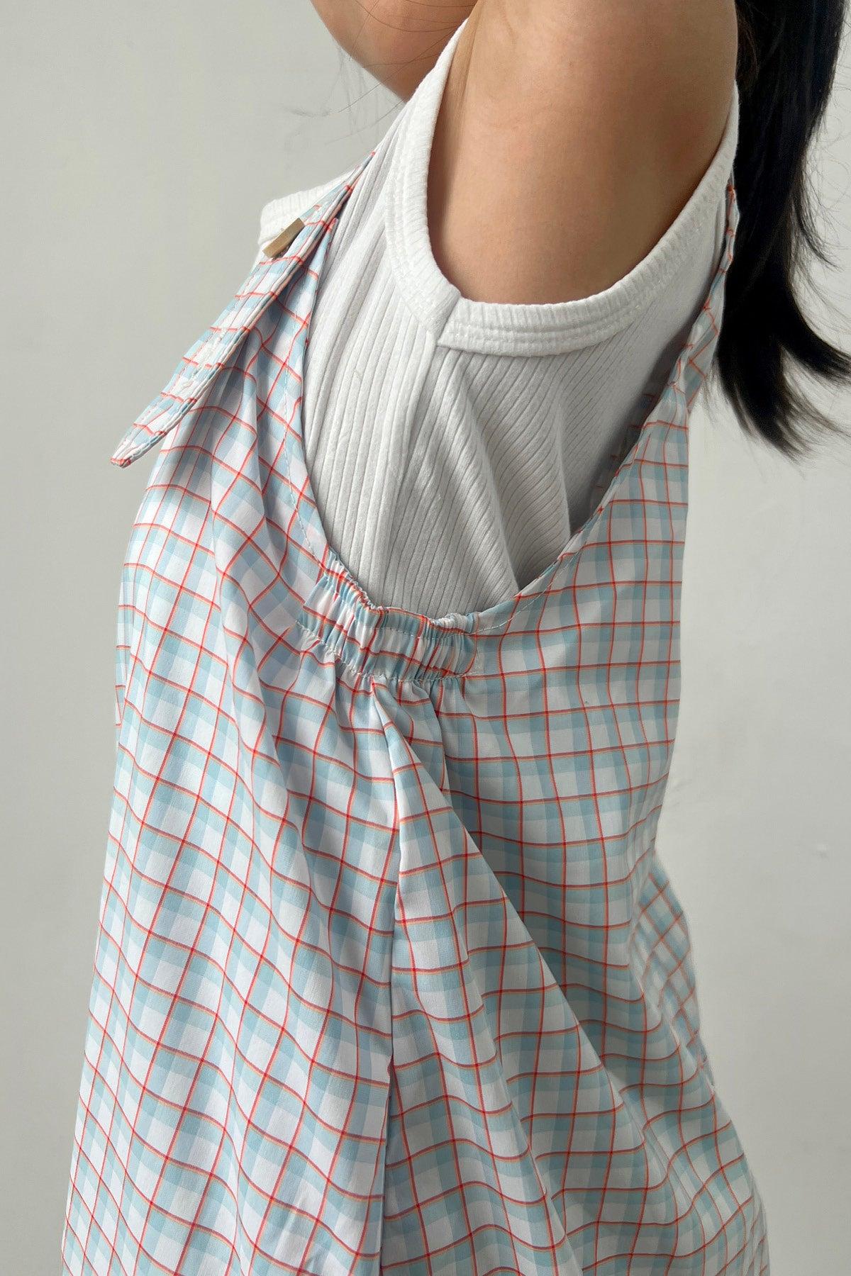 Ceto Petite Jumpsuit Blue Orange Plaid - EESOME