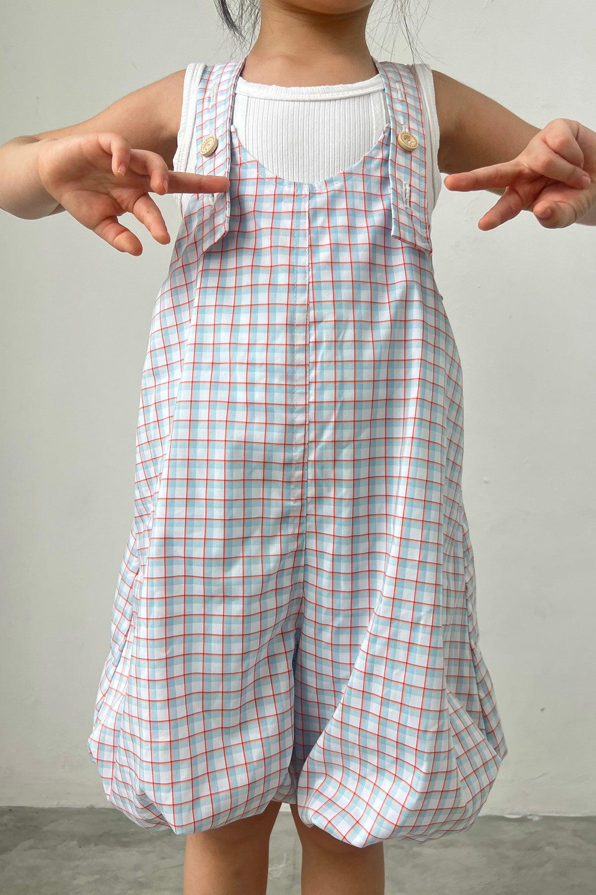Ceto Petite Jumpsuit Blue Orange Plaid - EESOME