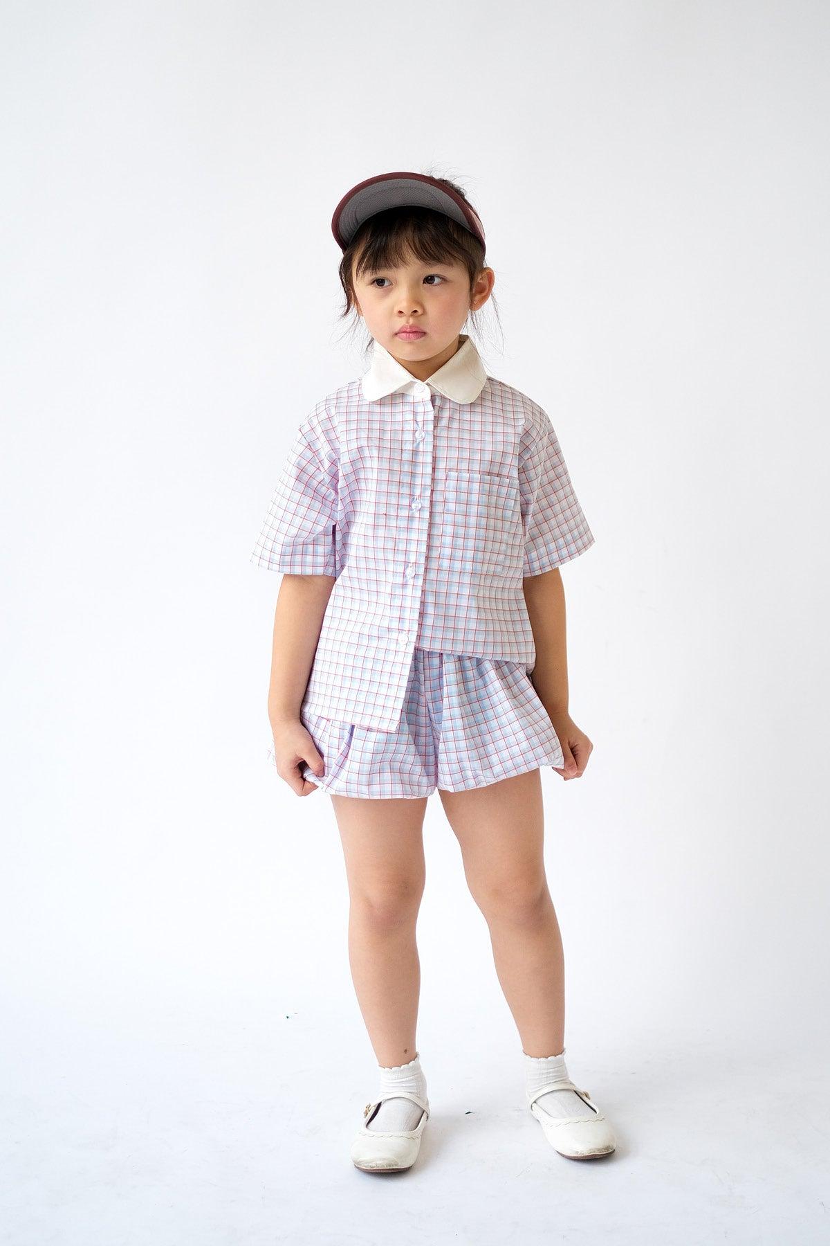 Ceto Petite Top Blue Orange Plaid - EESOME