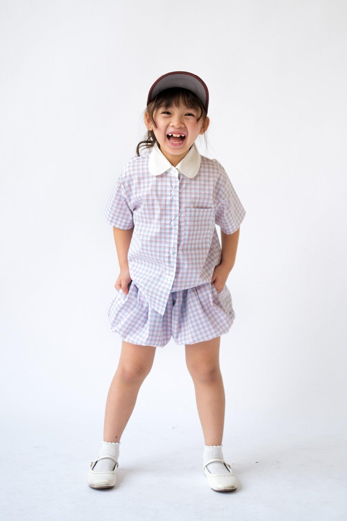 Ceto Petite Top Blue Orange Plaid - EESOME