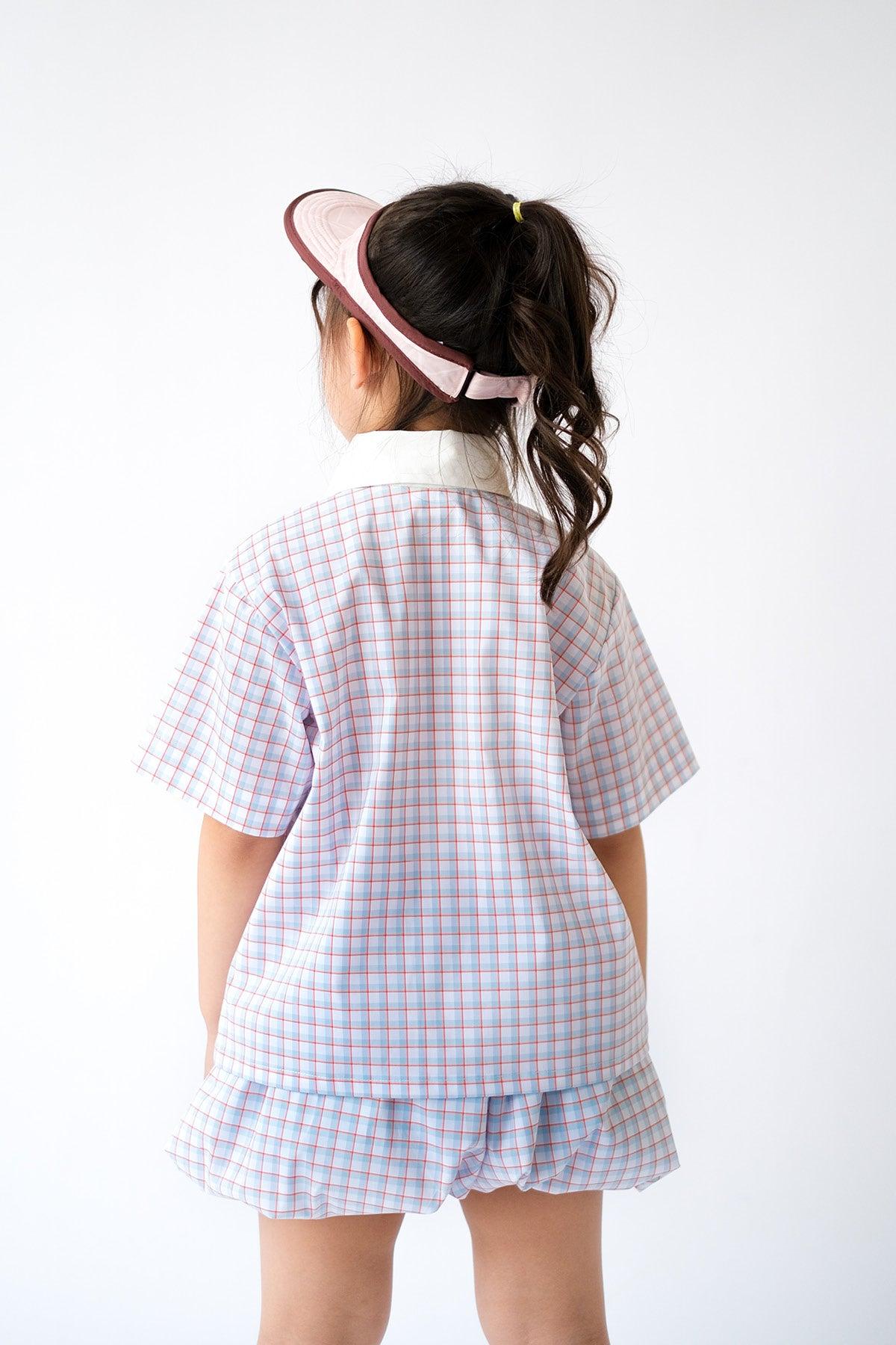 Ceto Petite Top Blue Orange Plaid - EESOME