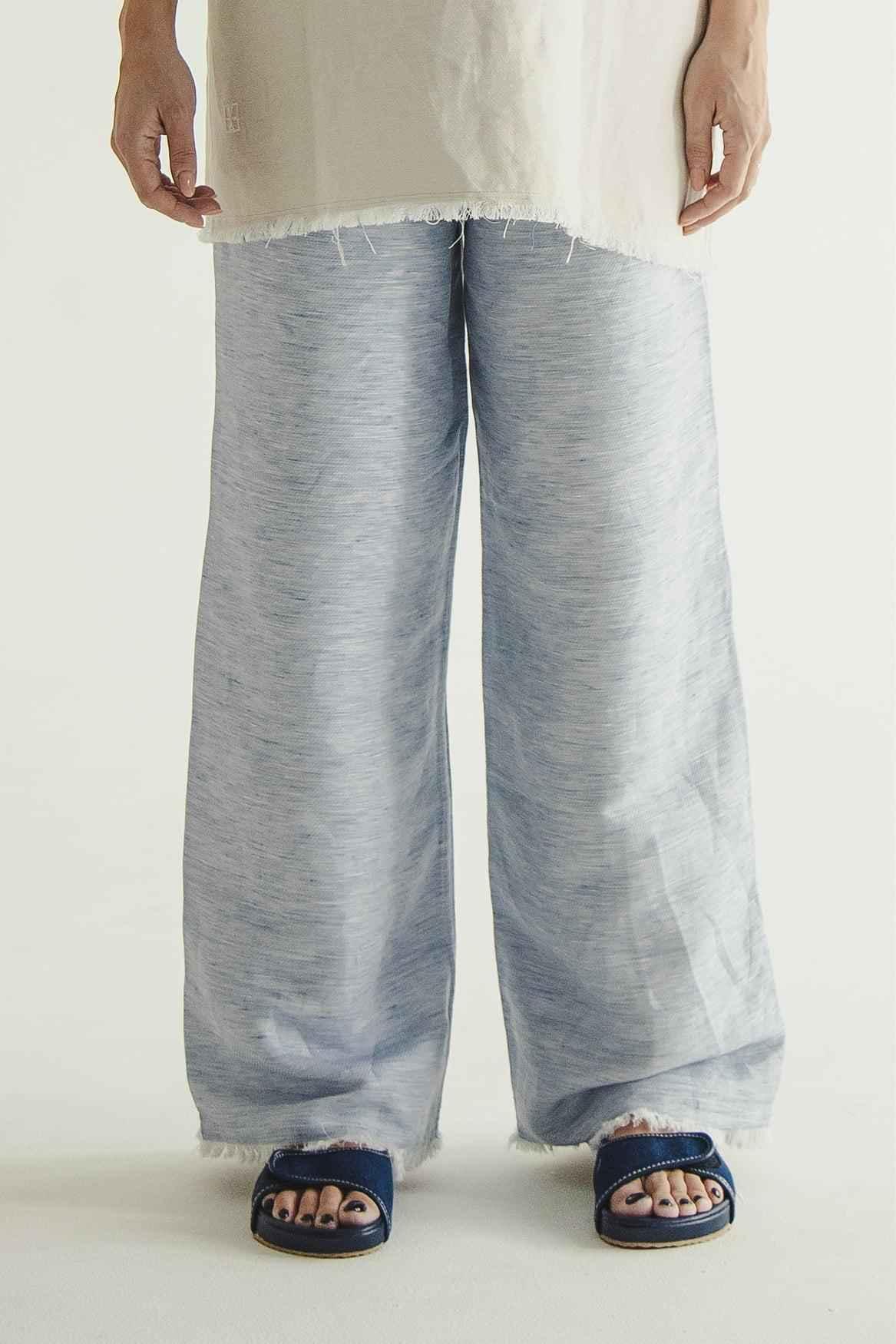 Deux Reversible Pants Blue Ecru - EESOME
