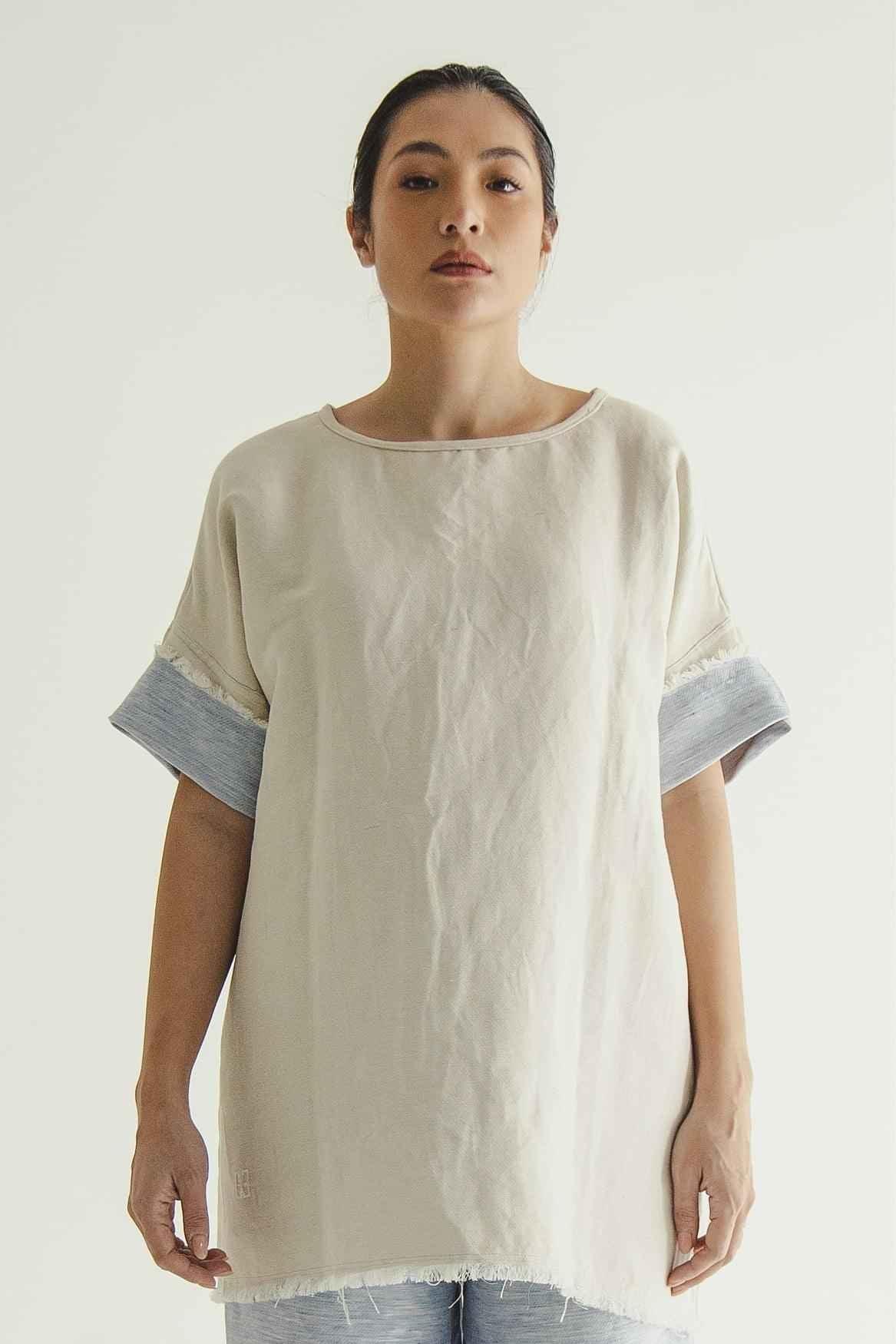 Deux Reversible Top Blue Ecru - EESOME