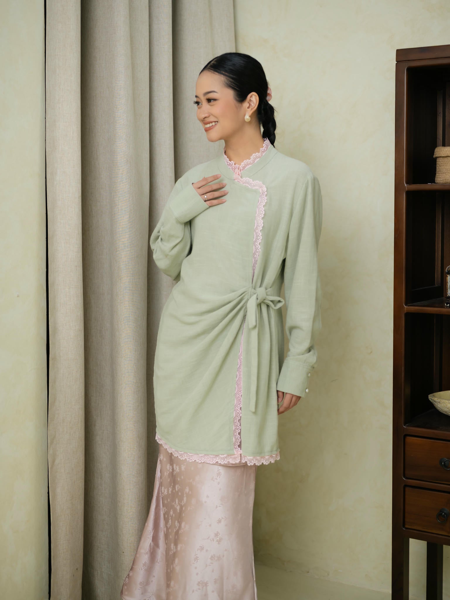 Zahra Tunic Sage/Pink
