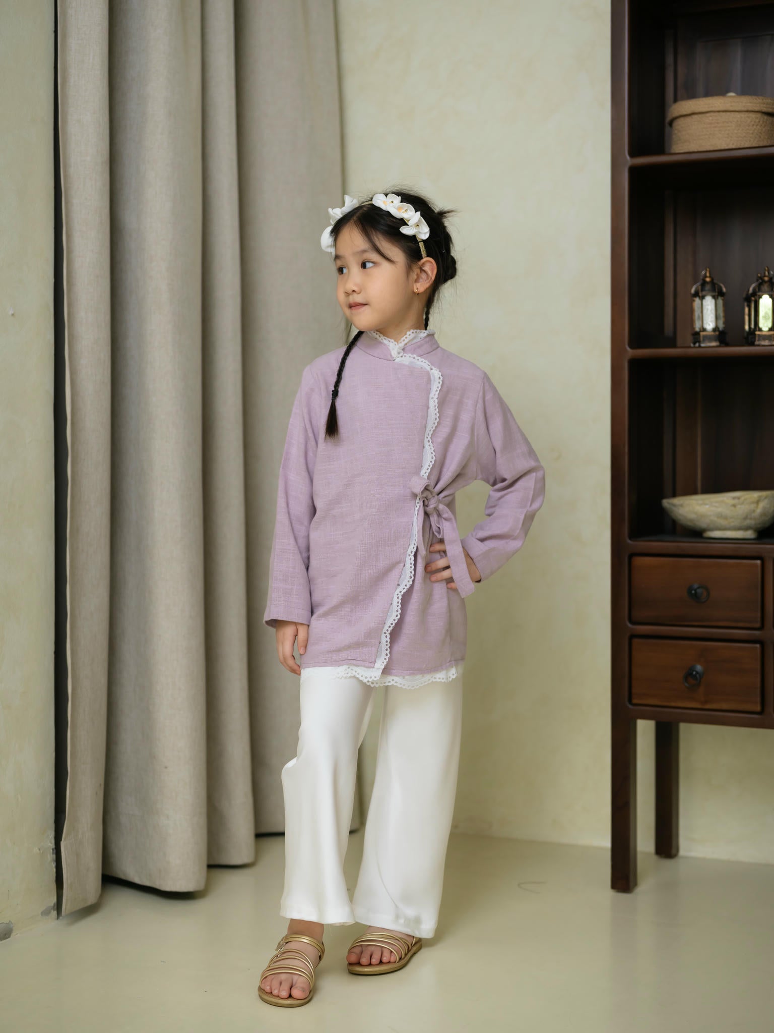 Zahra Petite Tunic Lilac/White