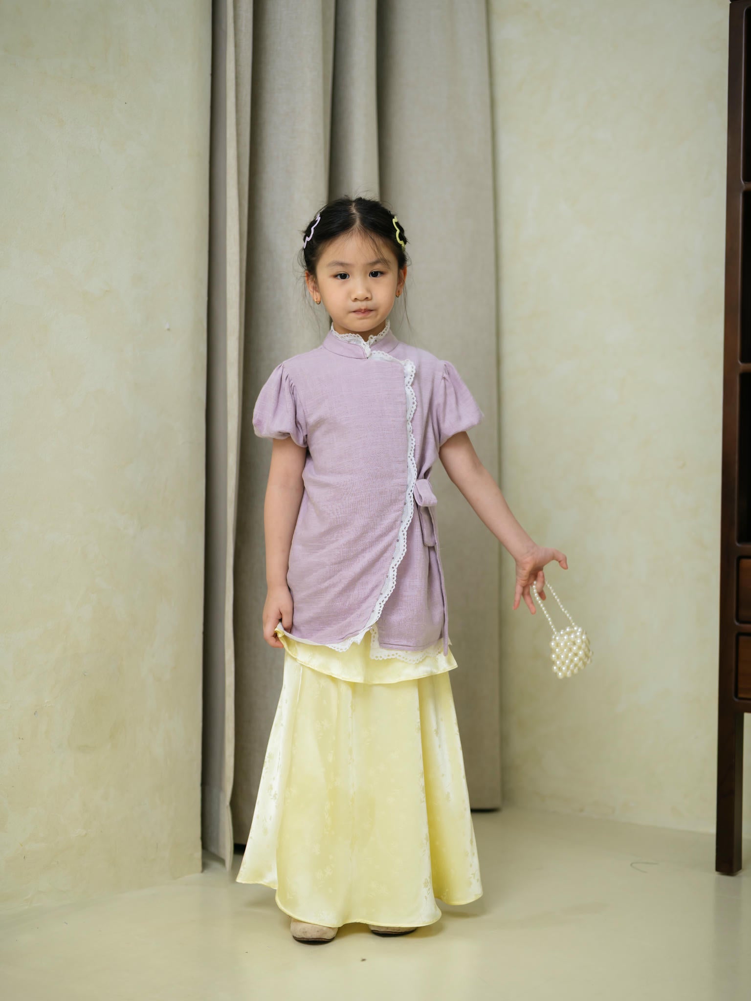 Zahra Petite Puff Sleeve Lilac/White