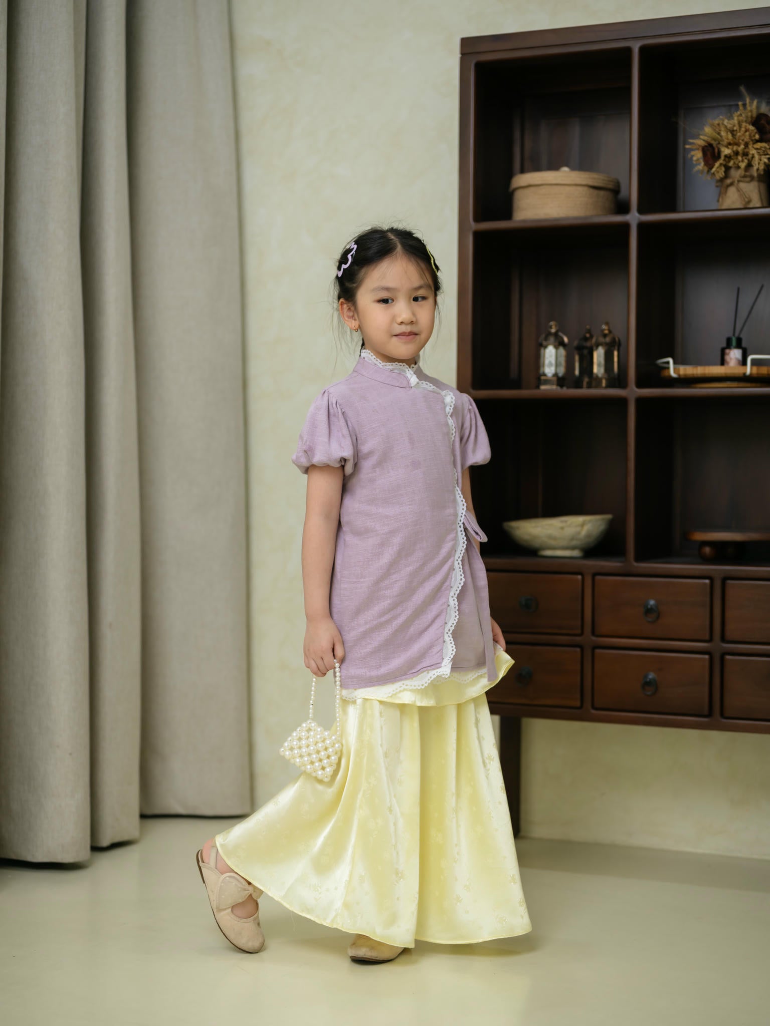 Zahra Petite Puff Sleeve Lilac/White