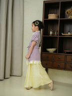 Zahra Petite Puff Sleeve Lilac/White