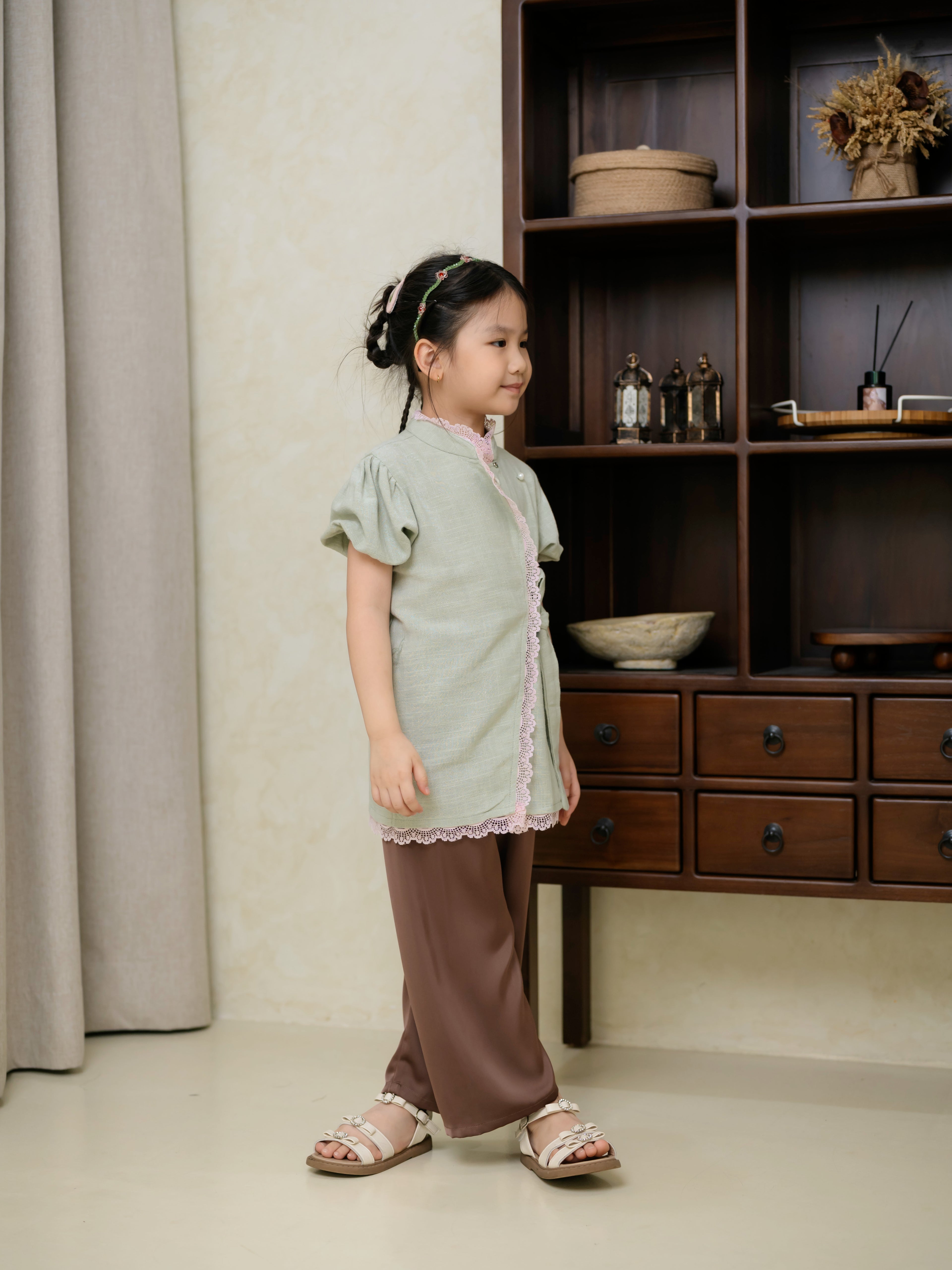 Zahra Petite Puff Sleeve Sage/Pink