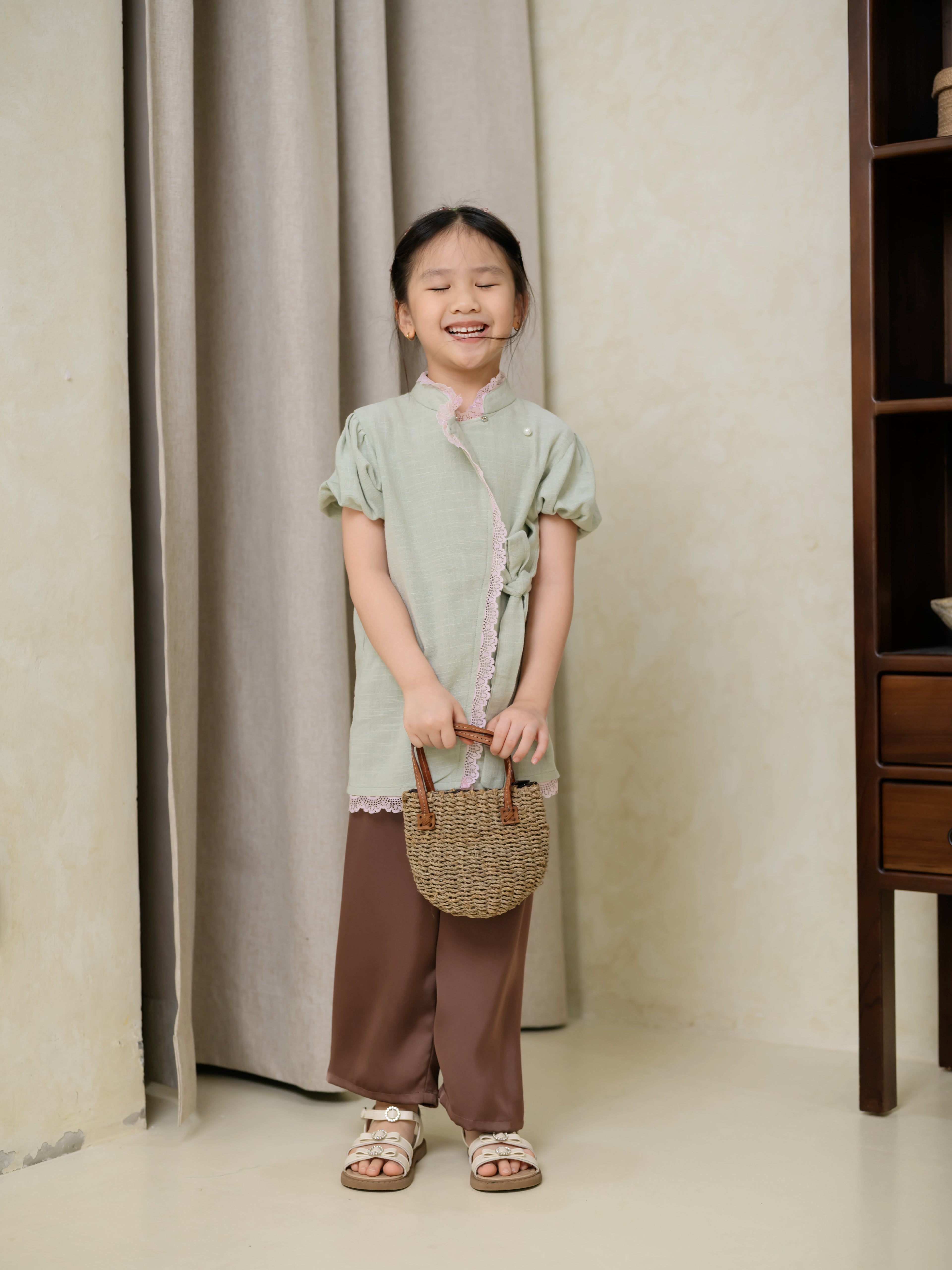 Zahra Petite Puff Sleeve Sage/Pink