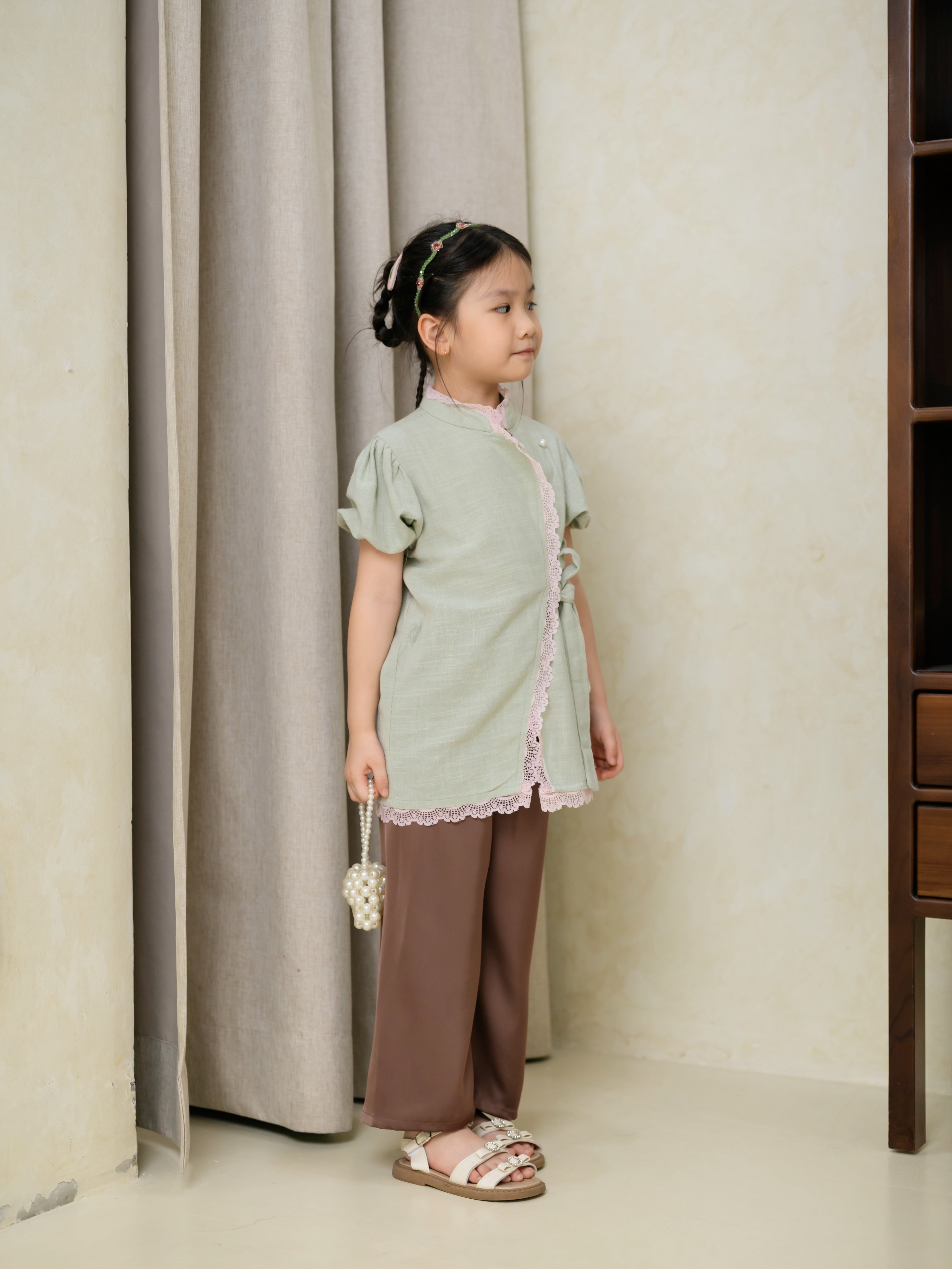 Zahra Petite Puff Sleeve Sage/Pink