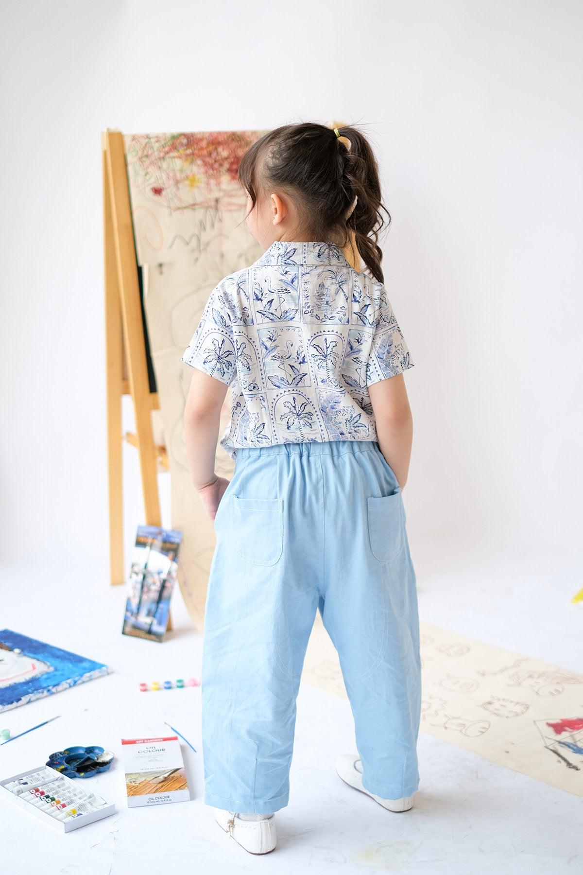 Faye Petite Barrell Pants Sky - EESOME