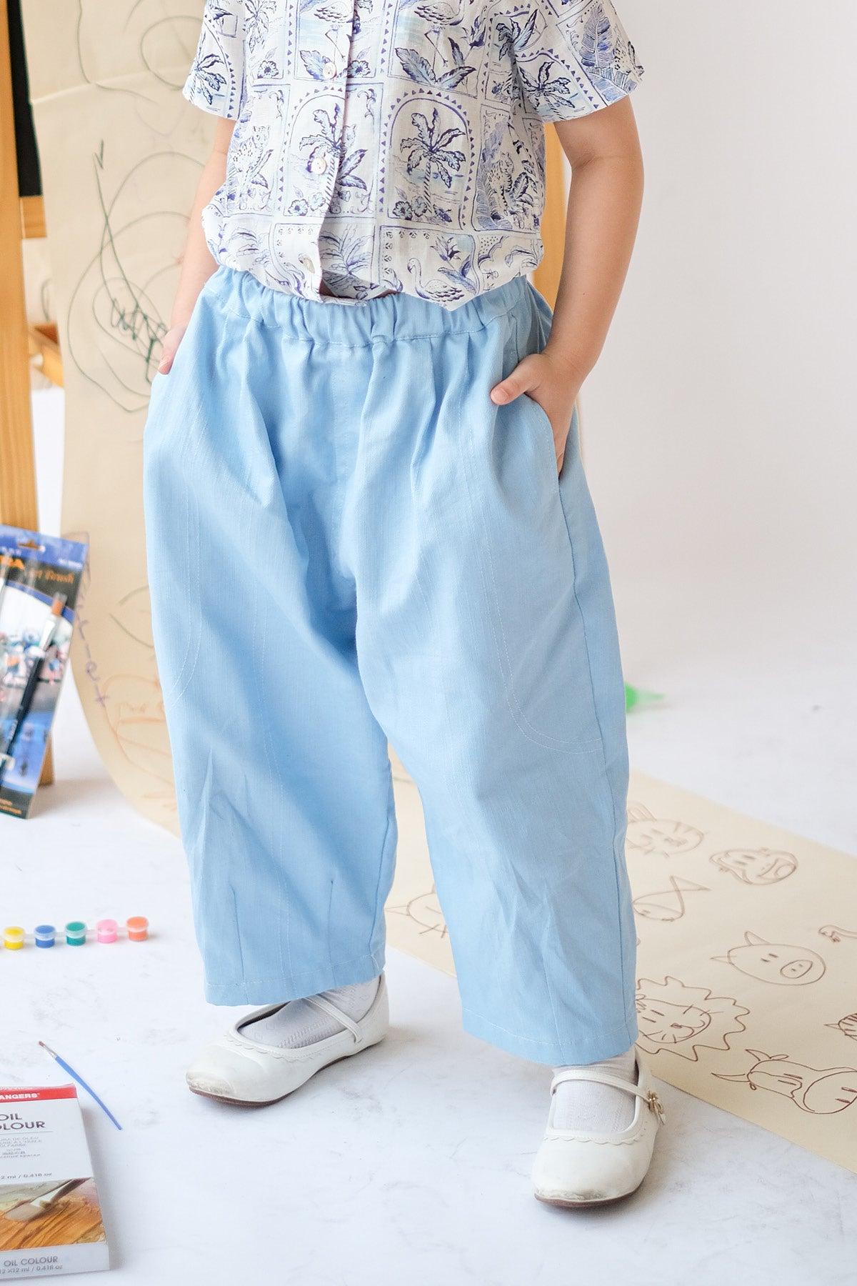 Faye Petite Barrell Pants Sky - EESOME