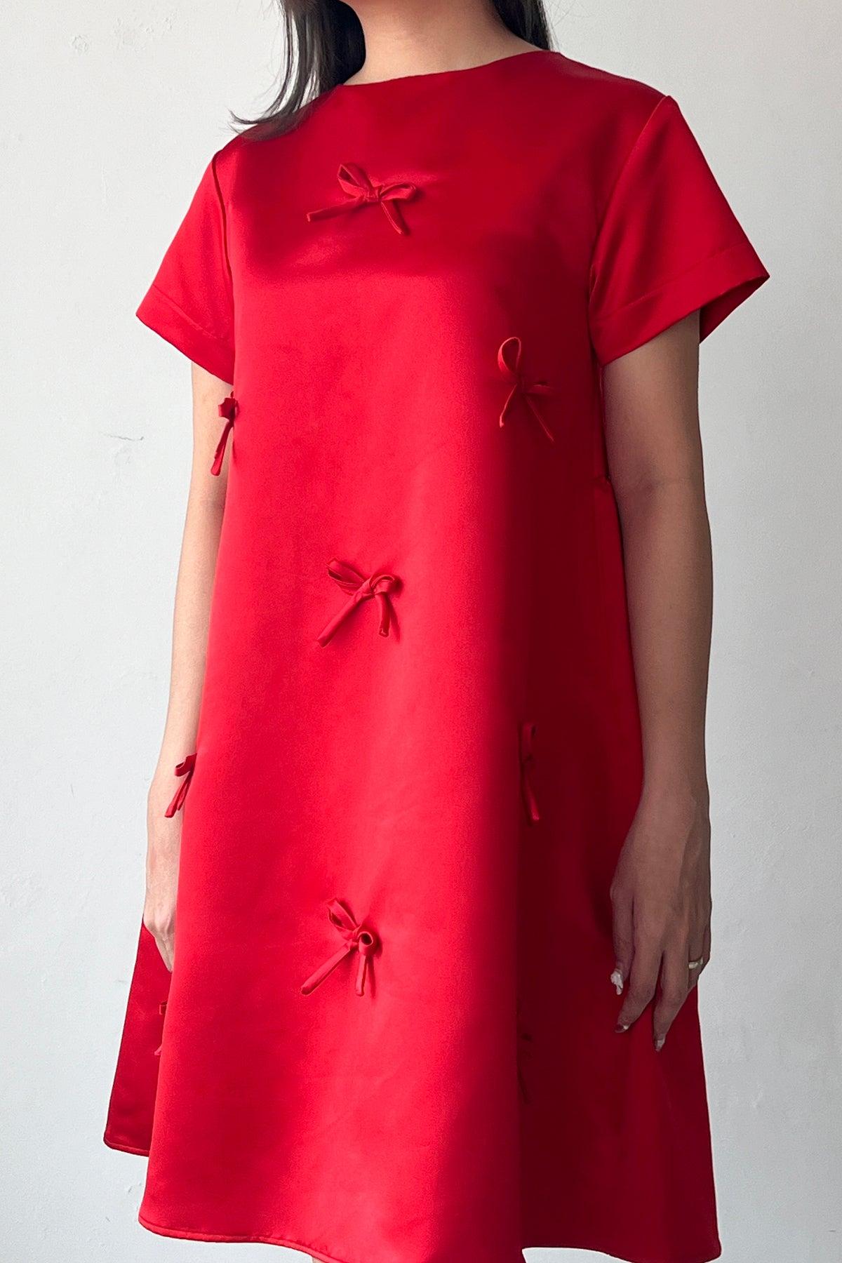 Fira Satin Dress Red - EESOME