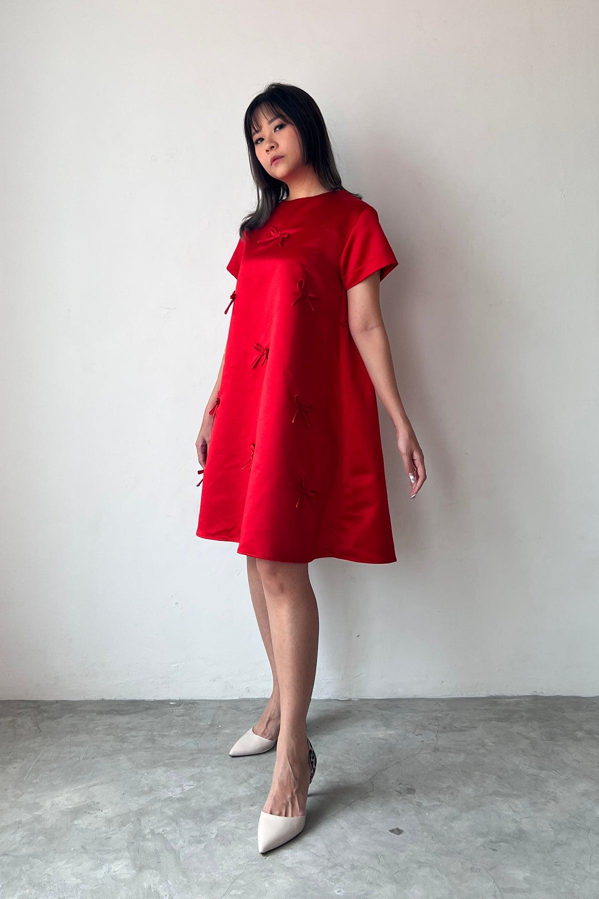 Fira Satin Dress Red - EESOME