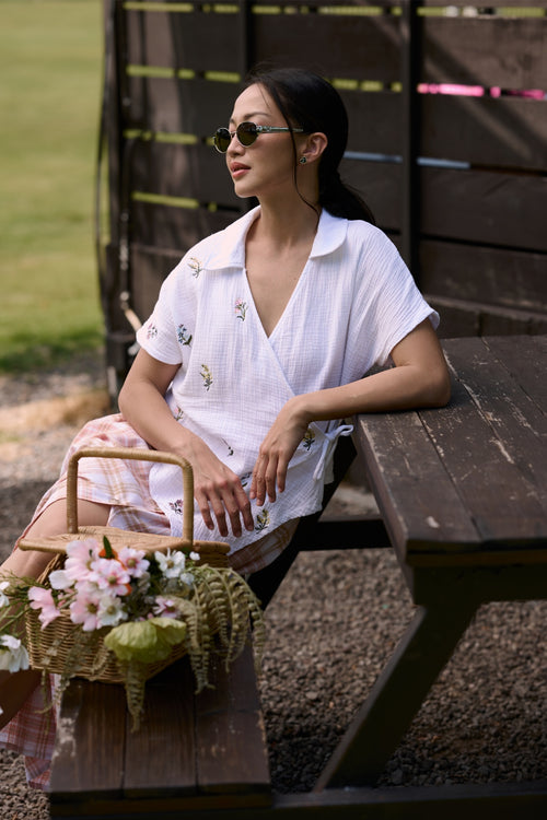 Fleur Wrap Top Off white