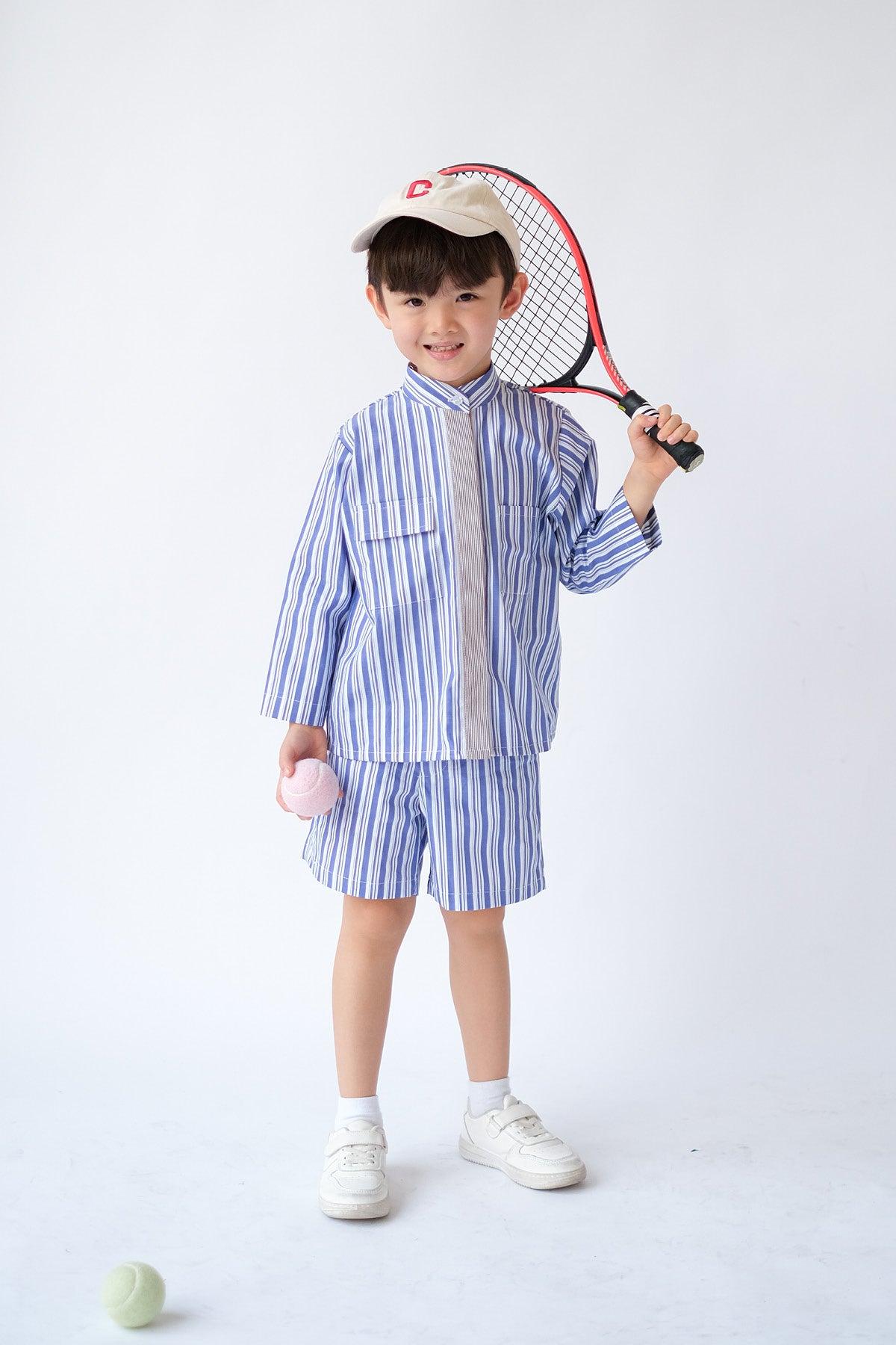 Halle Petite Set Blue Brown Stripes - EESOME