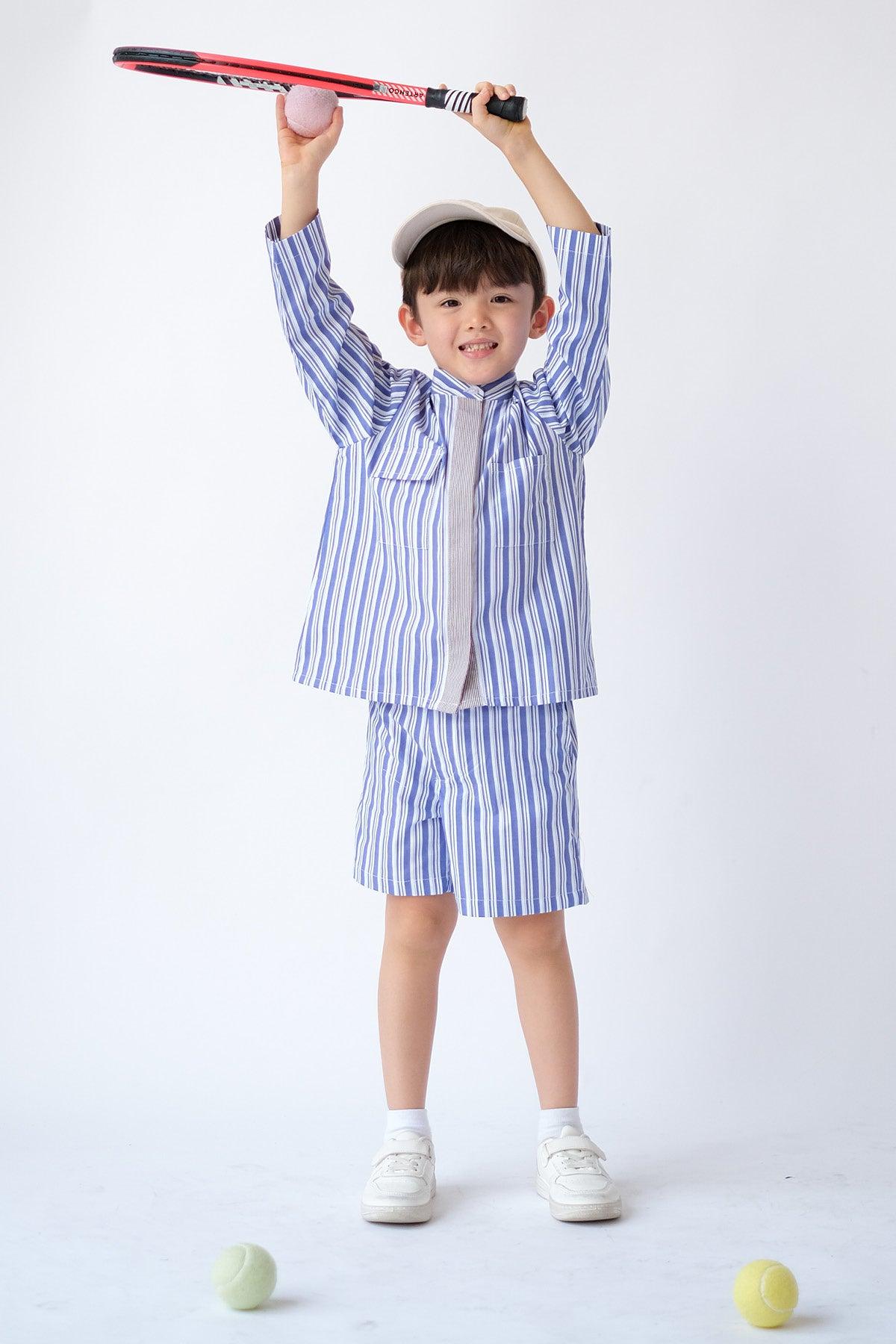Halle Petite Set Blue Brown Stripes - EESOME