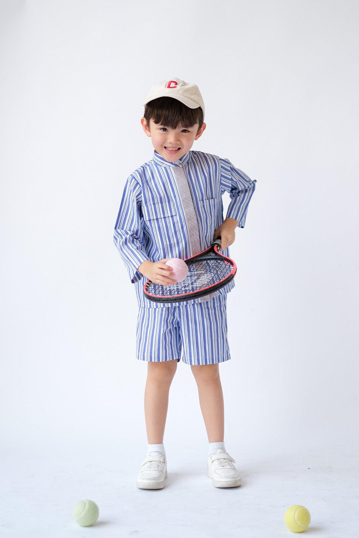 Halle Petite Set Blue Brown Stripes - EESOME