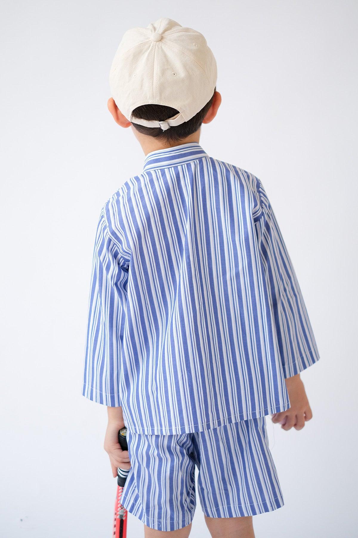 Halle Petite Set Blue Brown Stripes - EESOME